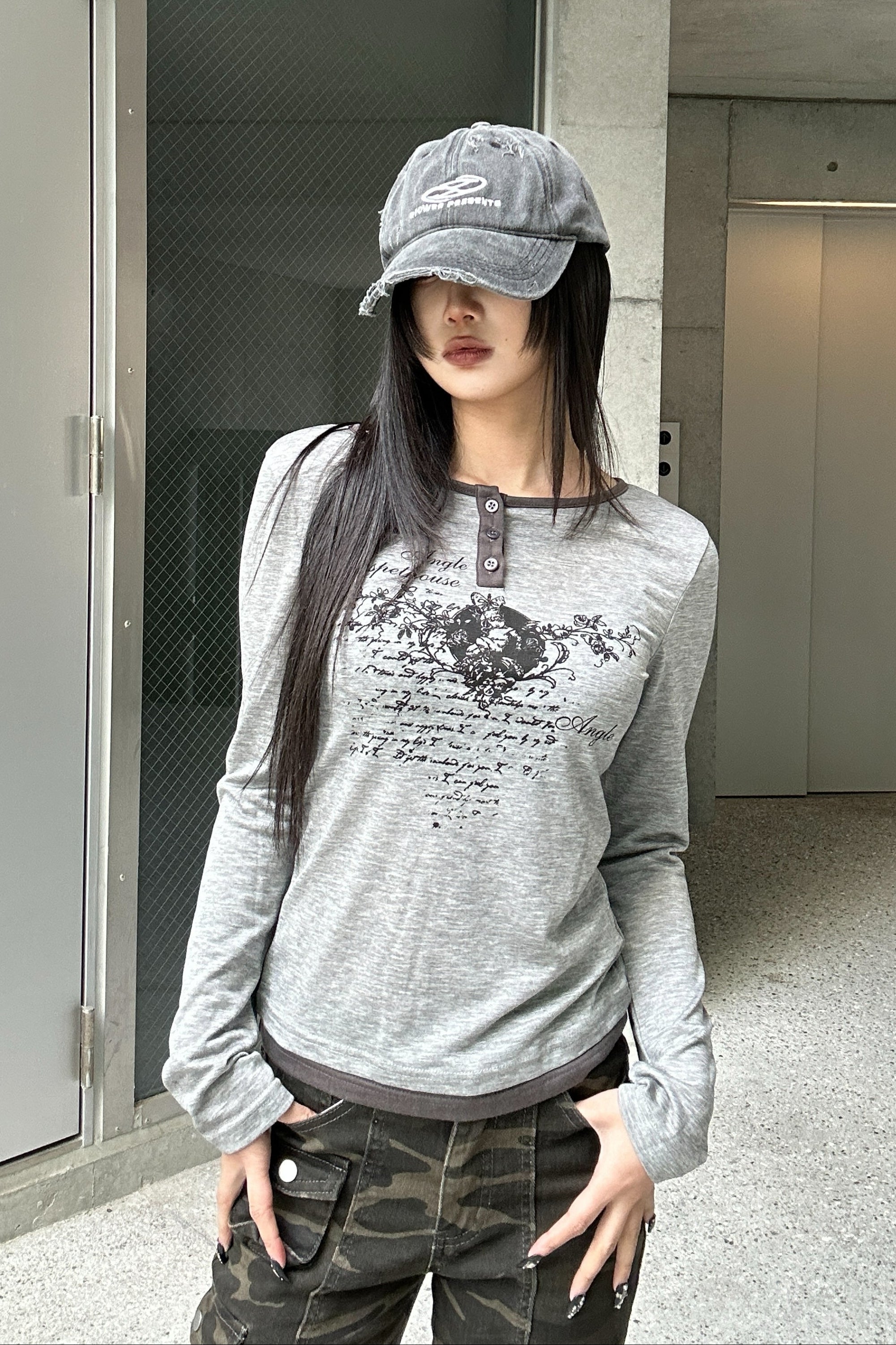 heart print long t-shirt ZC20778