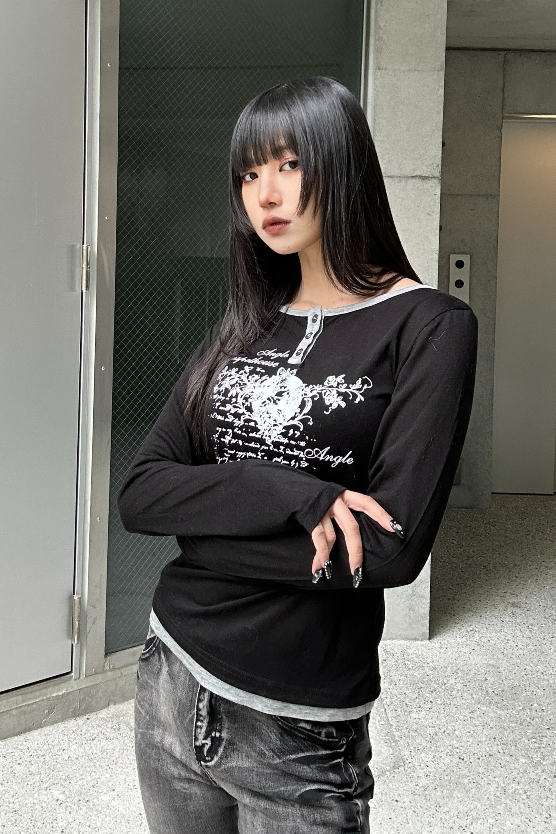 heart print long t-shirt ZC20778