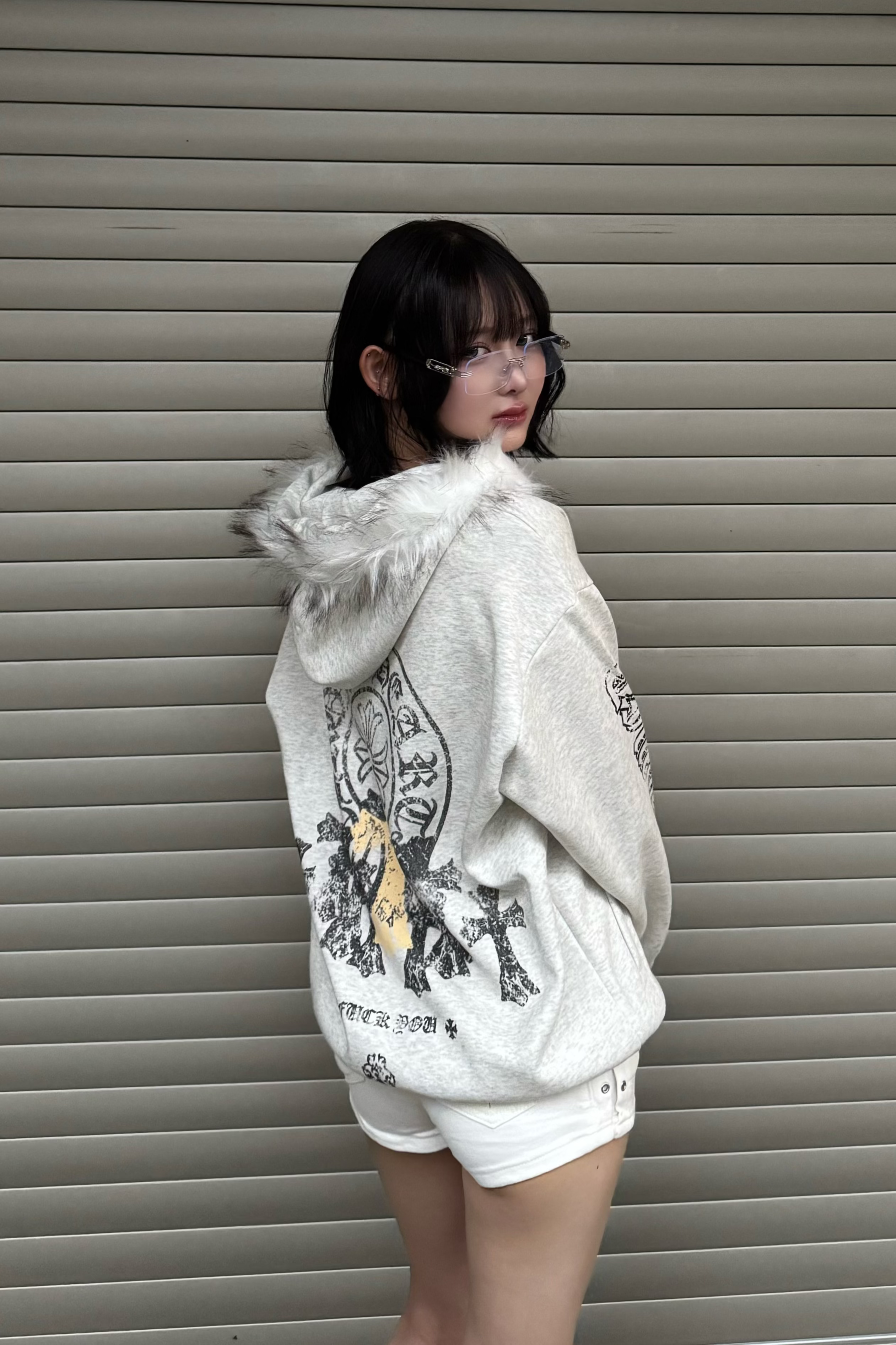 cross design fur zip ZC21033