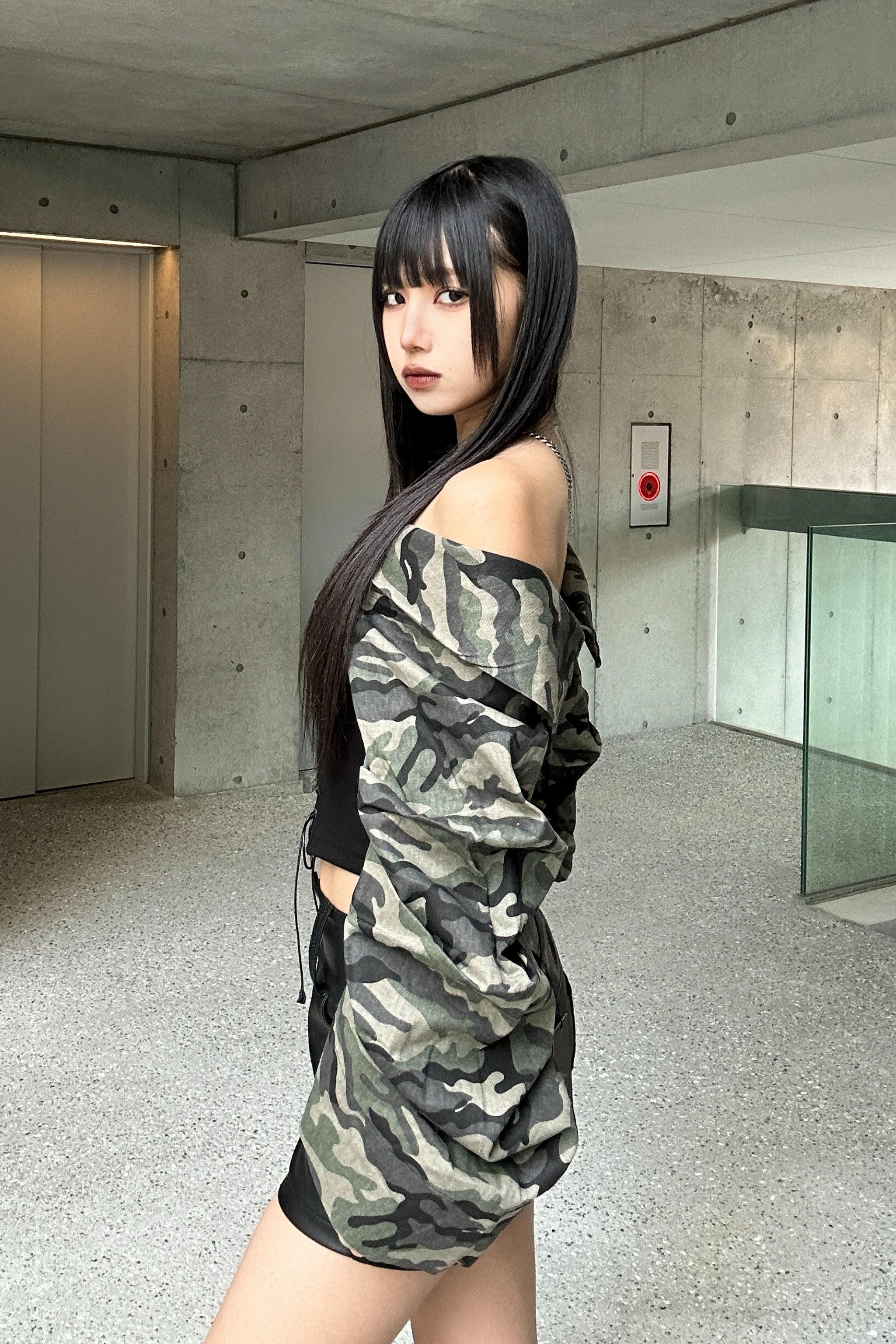lace up military off shoulder ZC20789