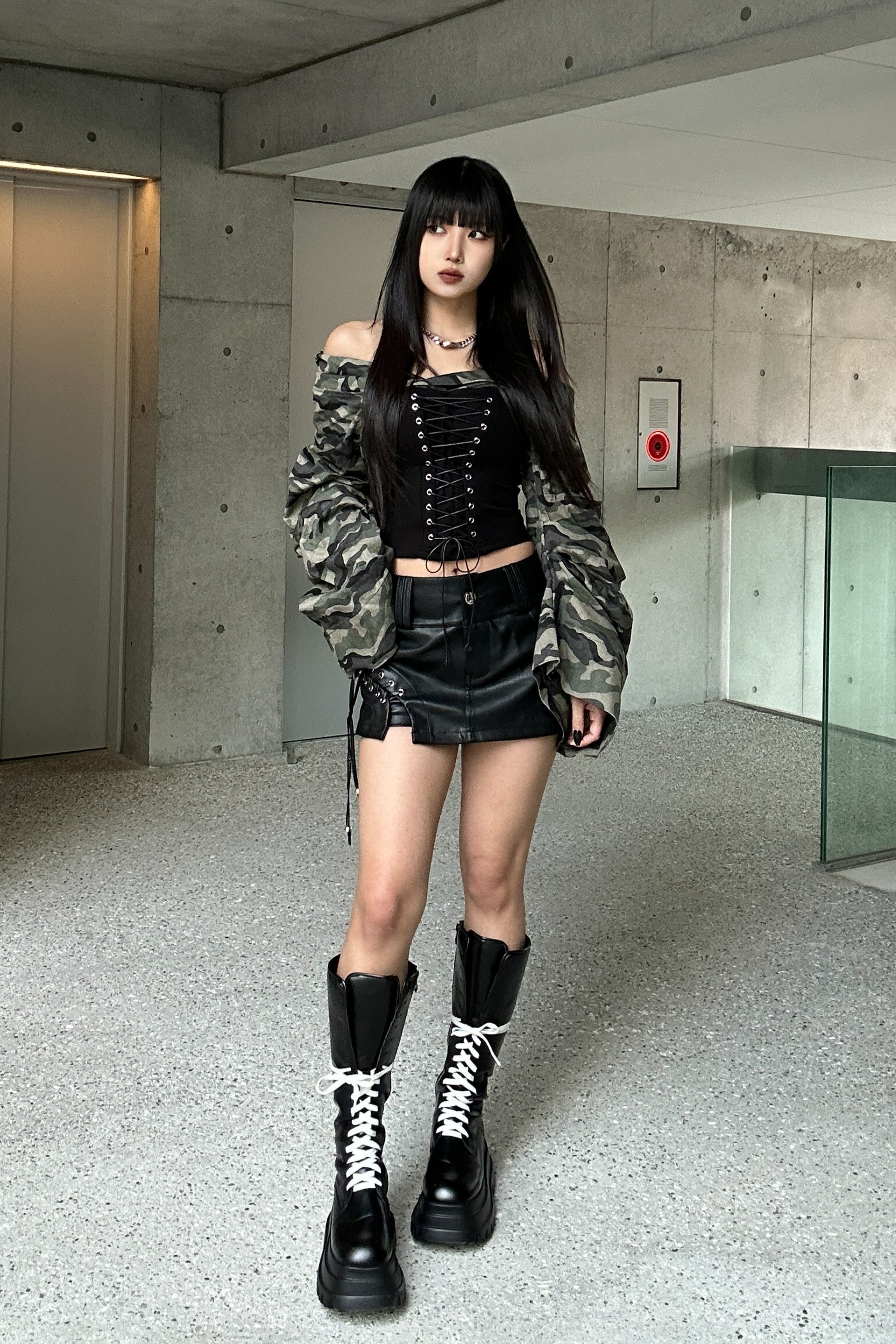 lace up military off shoulder ZC20789