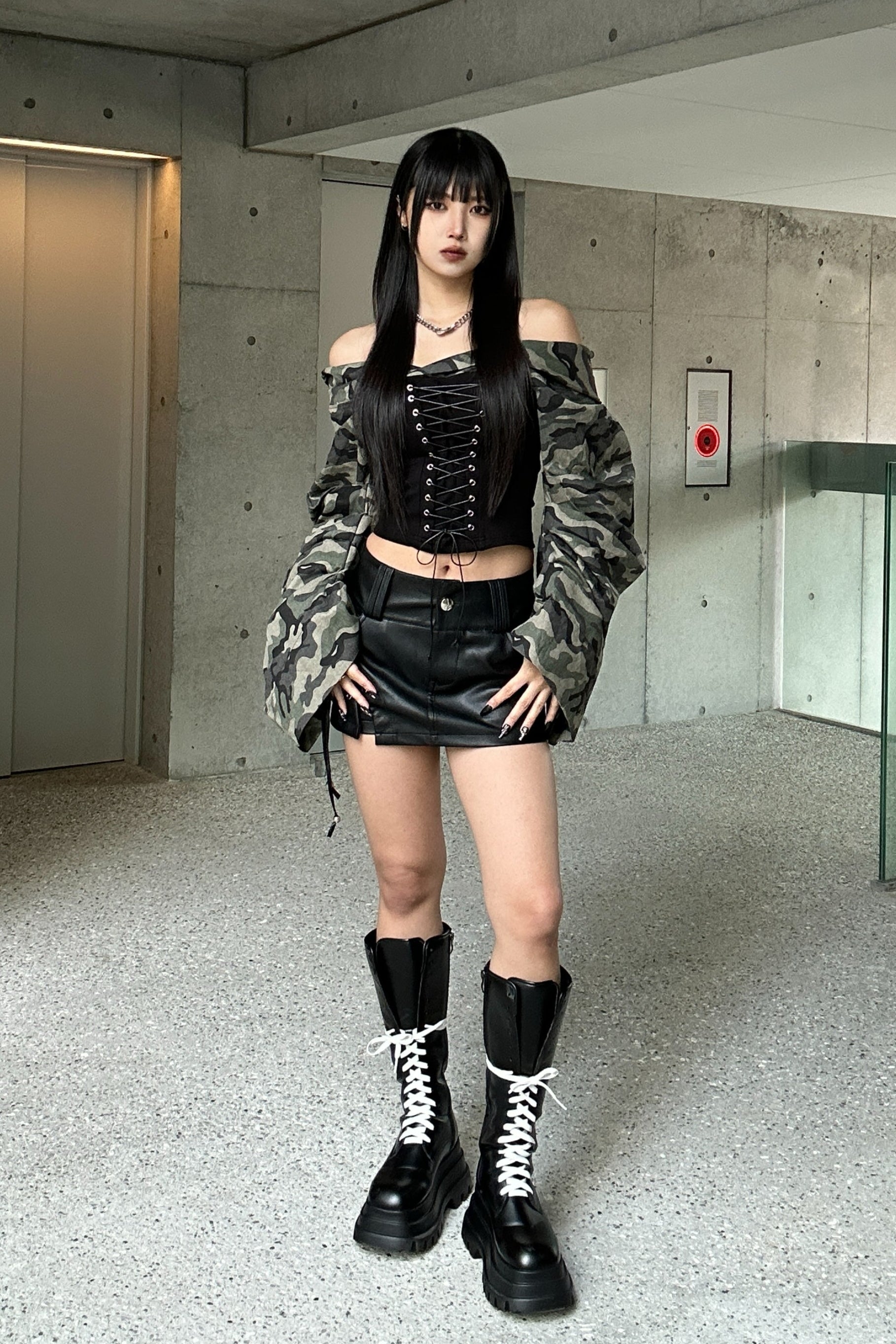lace up military off shoulder ZC20789