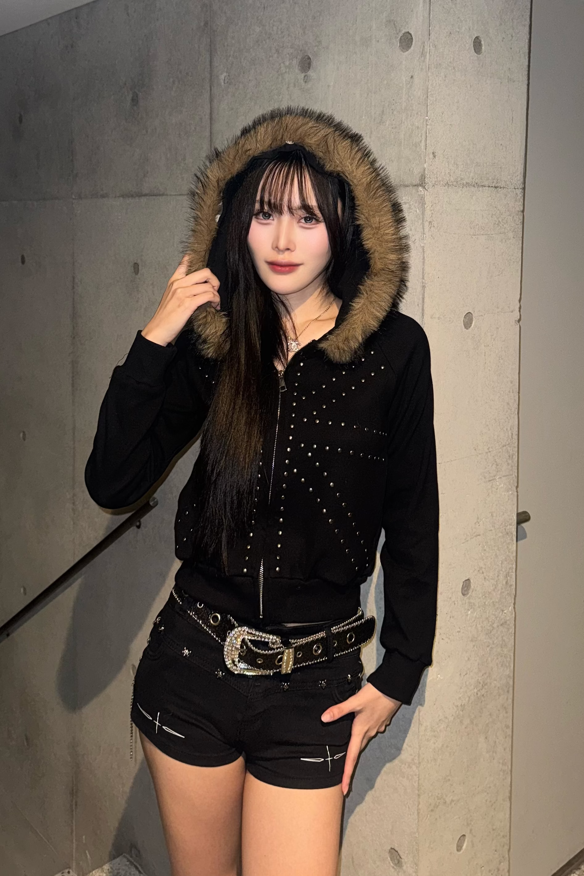 brit stud fur hoodie ZC21027