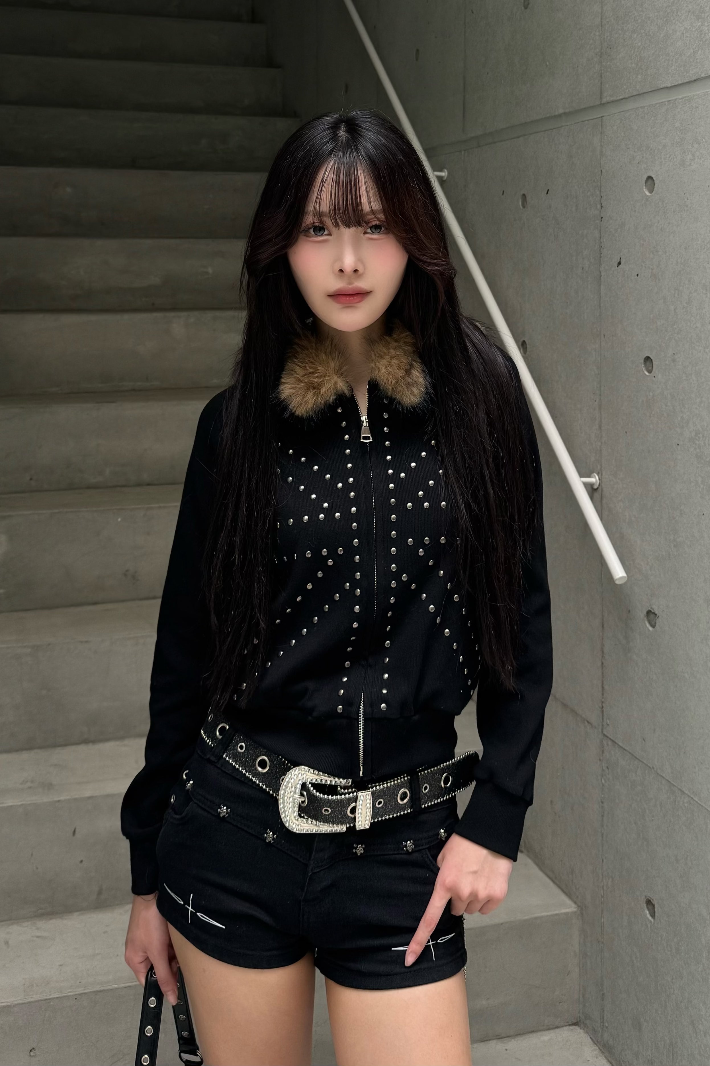 brit stud fur hoodie ZC21027