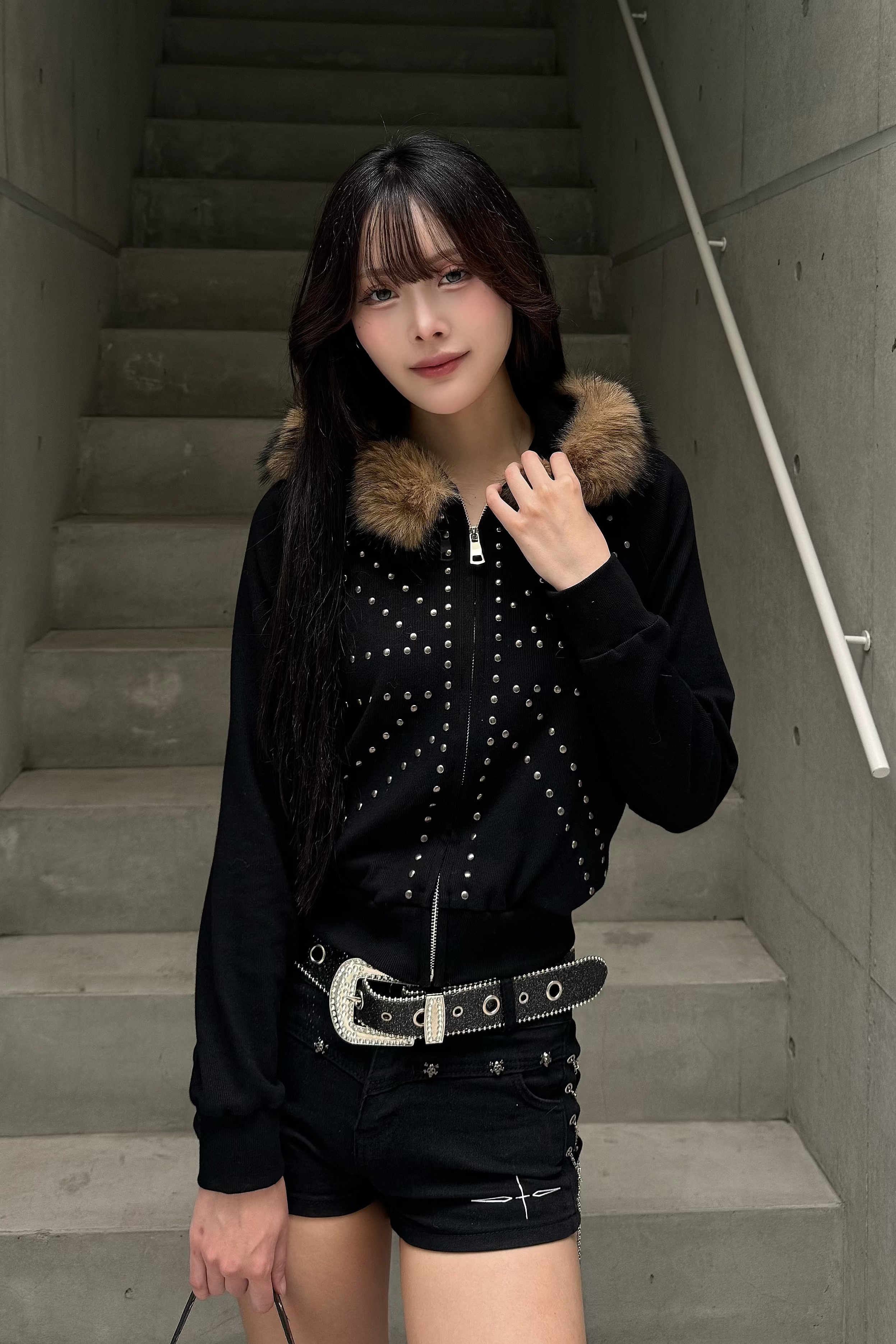 brit stud fur hoodie ZC21027