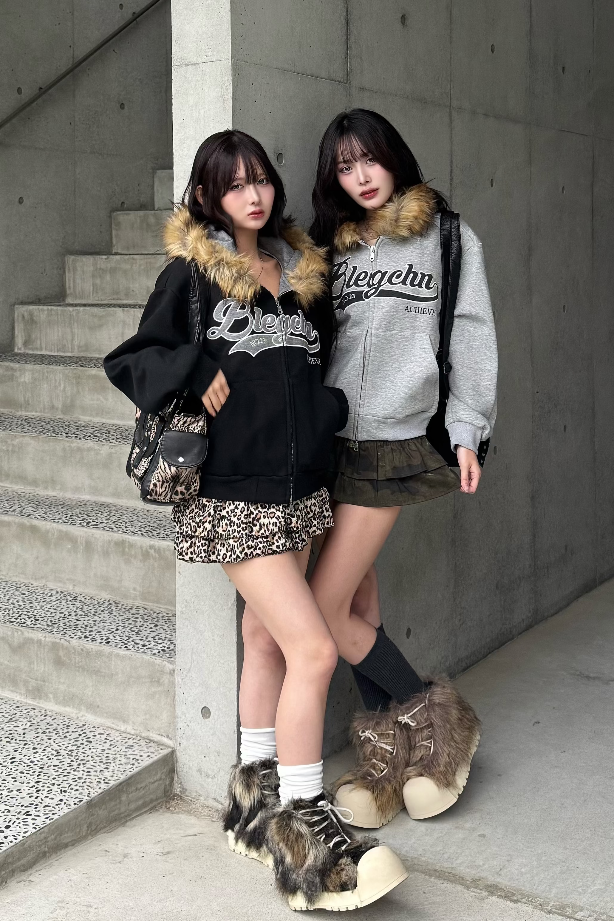 preppie fur zip hoodie ZC21142