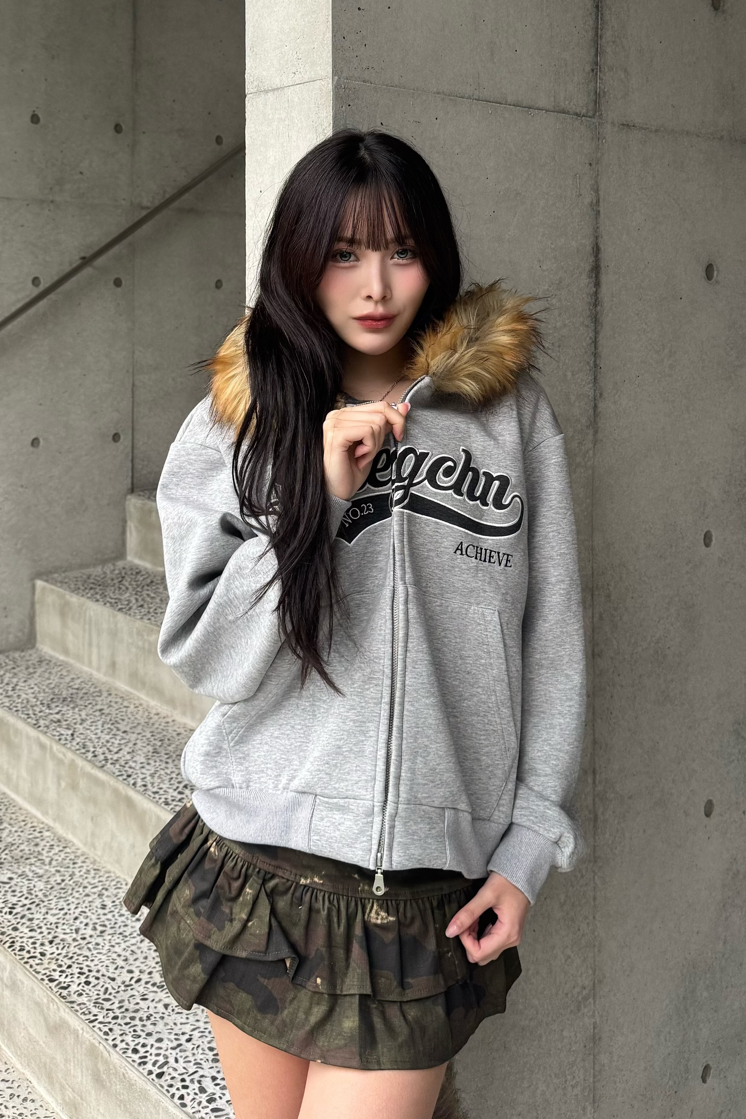 preppie fur zip hoodie ZC21142