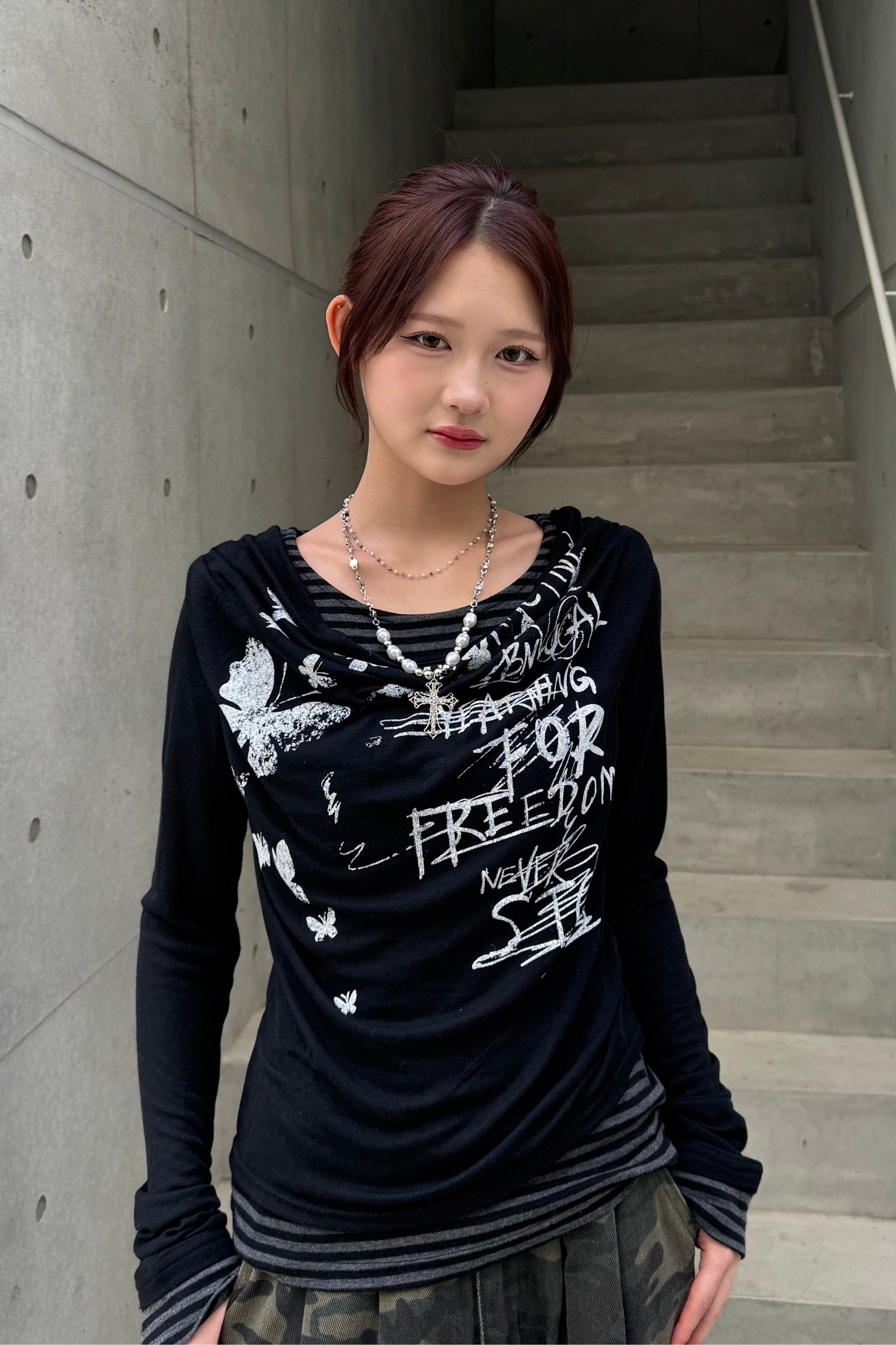 border pattern layered tops ZC20817