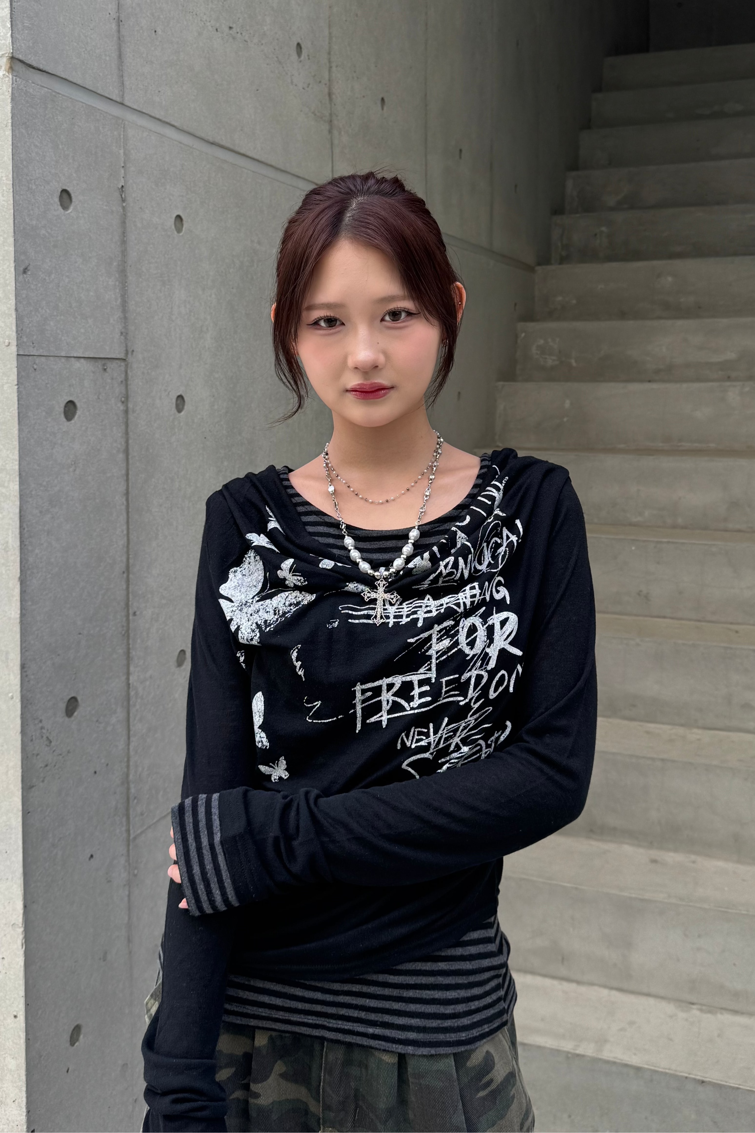 border pattern layered tops ZC20817