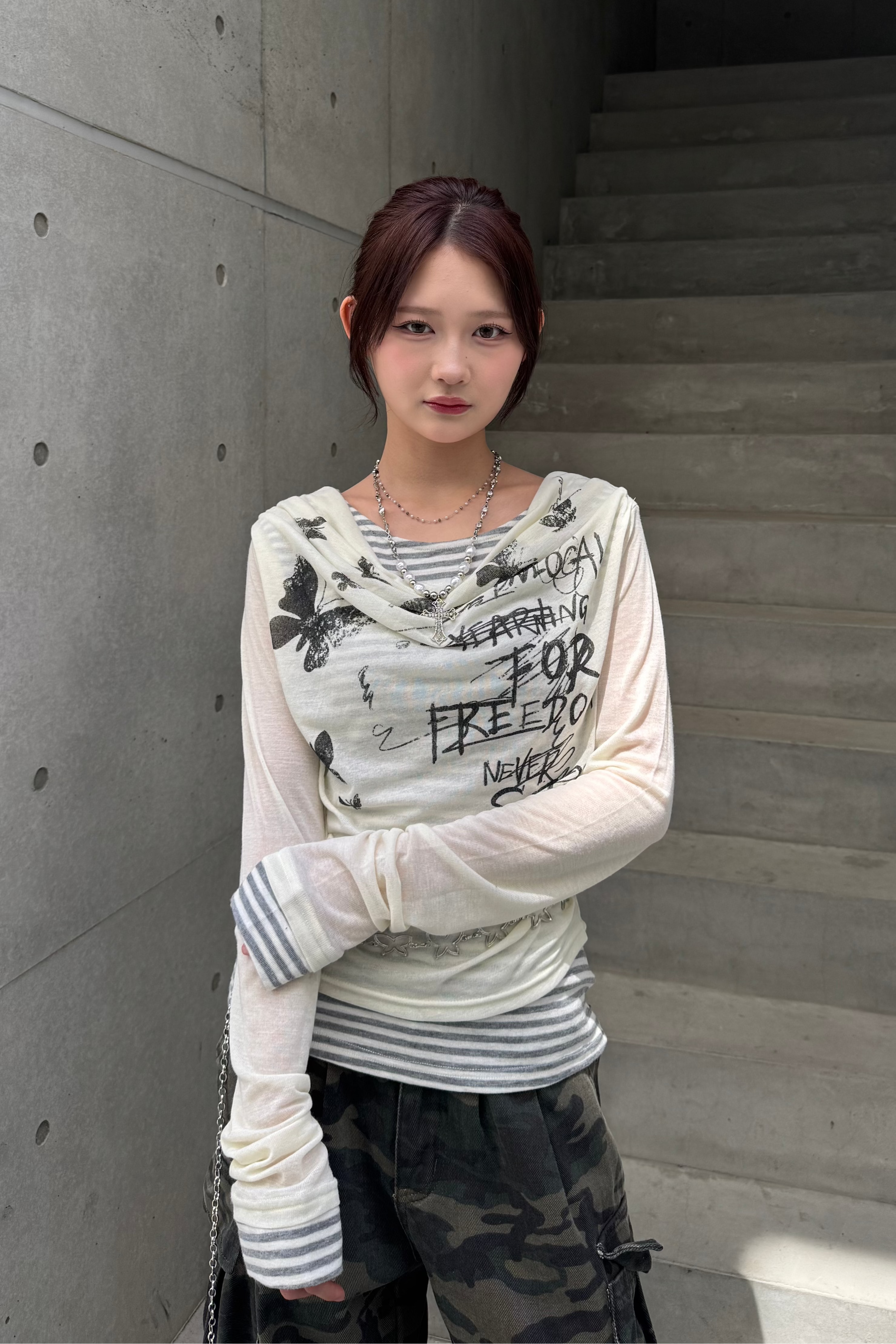 border pattern layered tops ZC20817