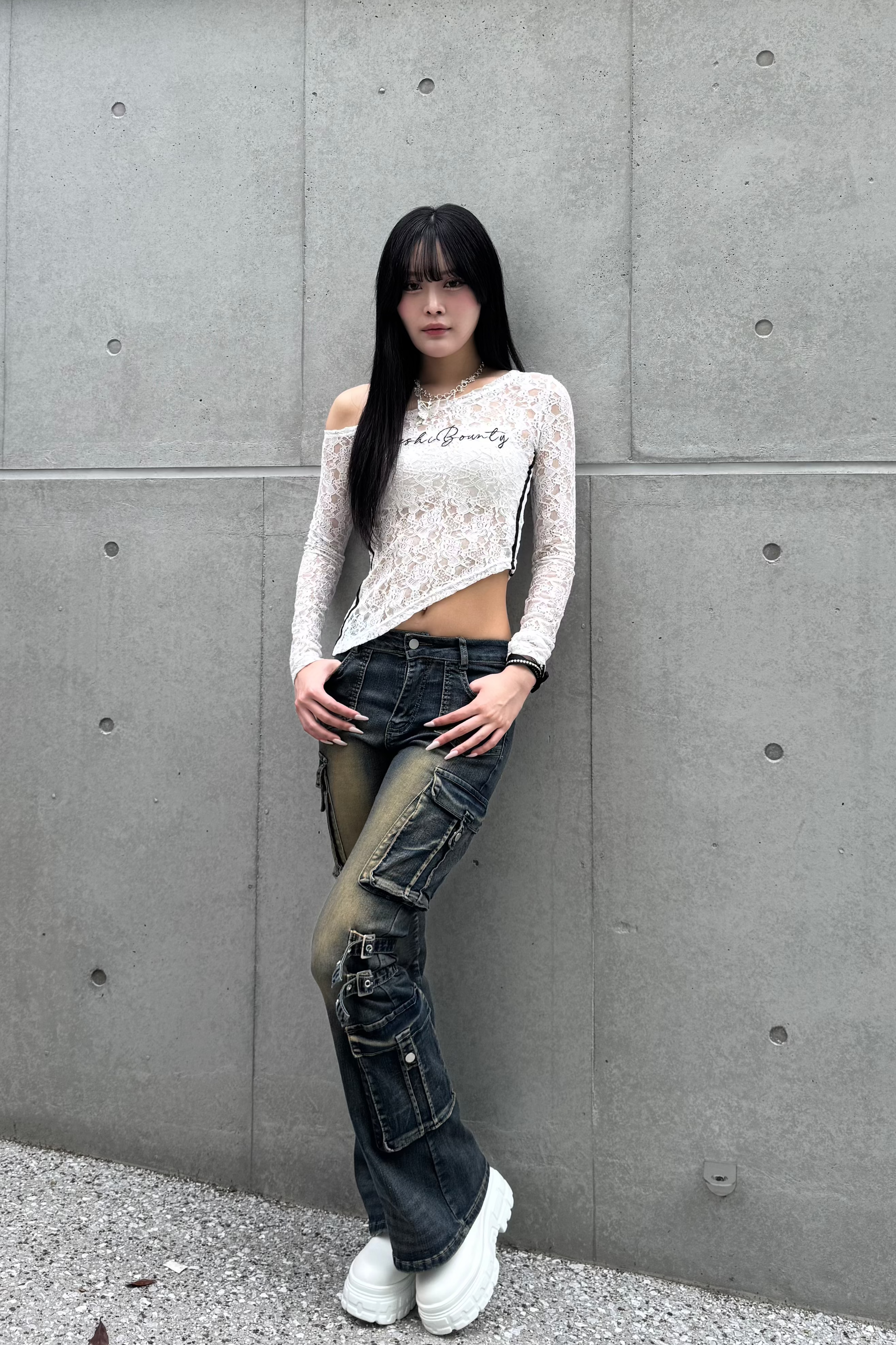 wash design belt flare pants ZC19275