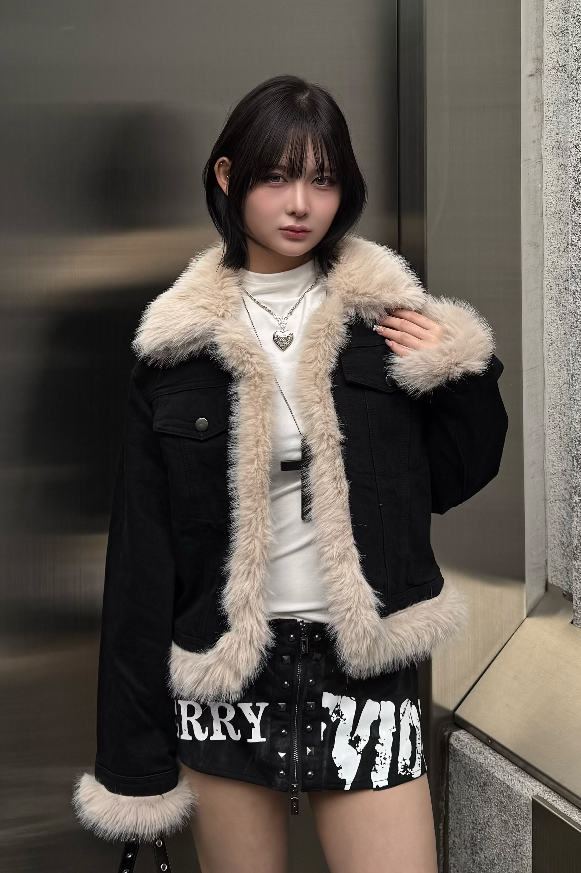 framed fur denim jacket ZC30095