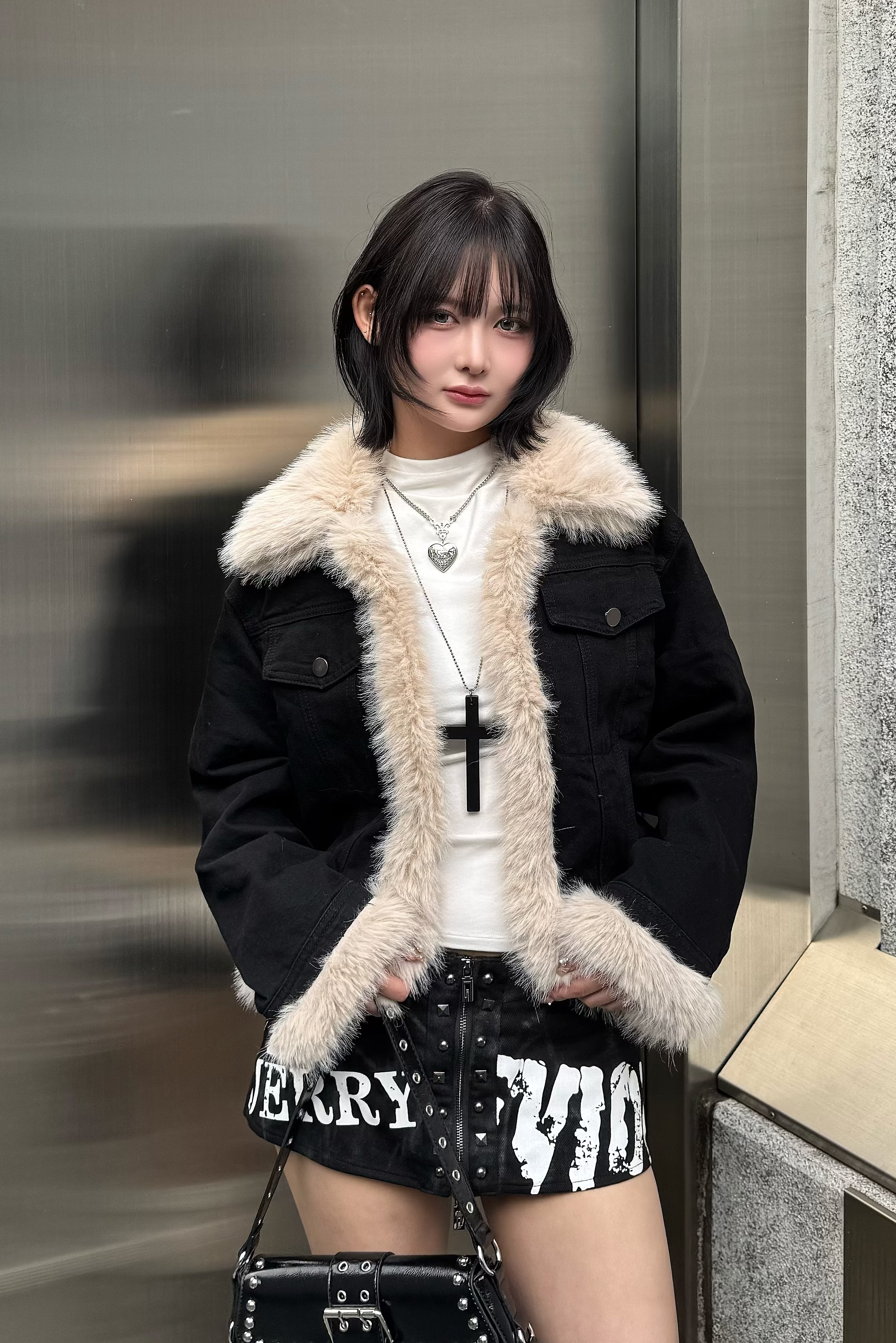 framed fur denim jacket ZC30095