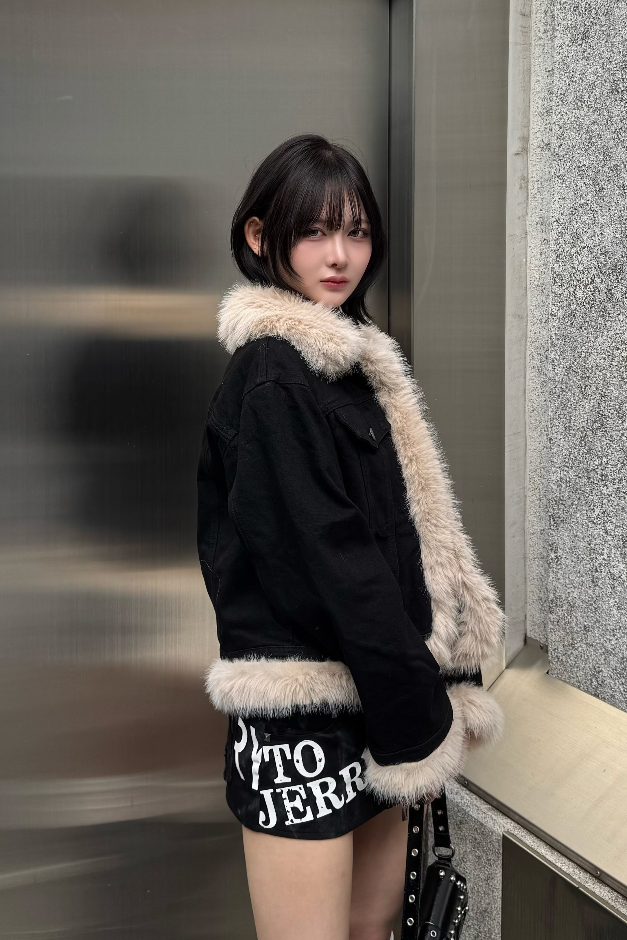 framed fur denim jacket ZC30095