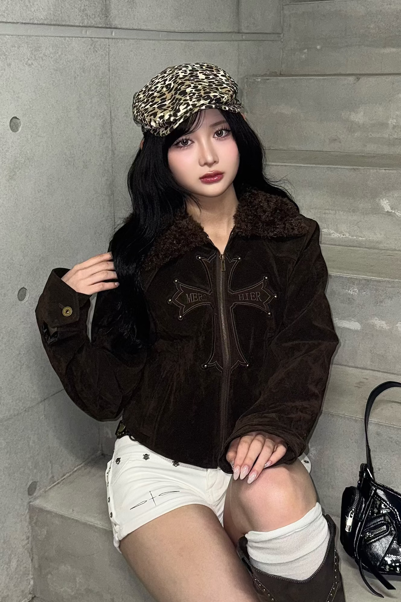 cross design suede jacket ZC30096