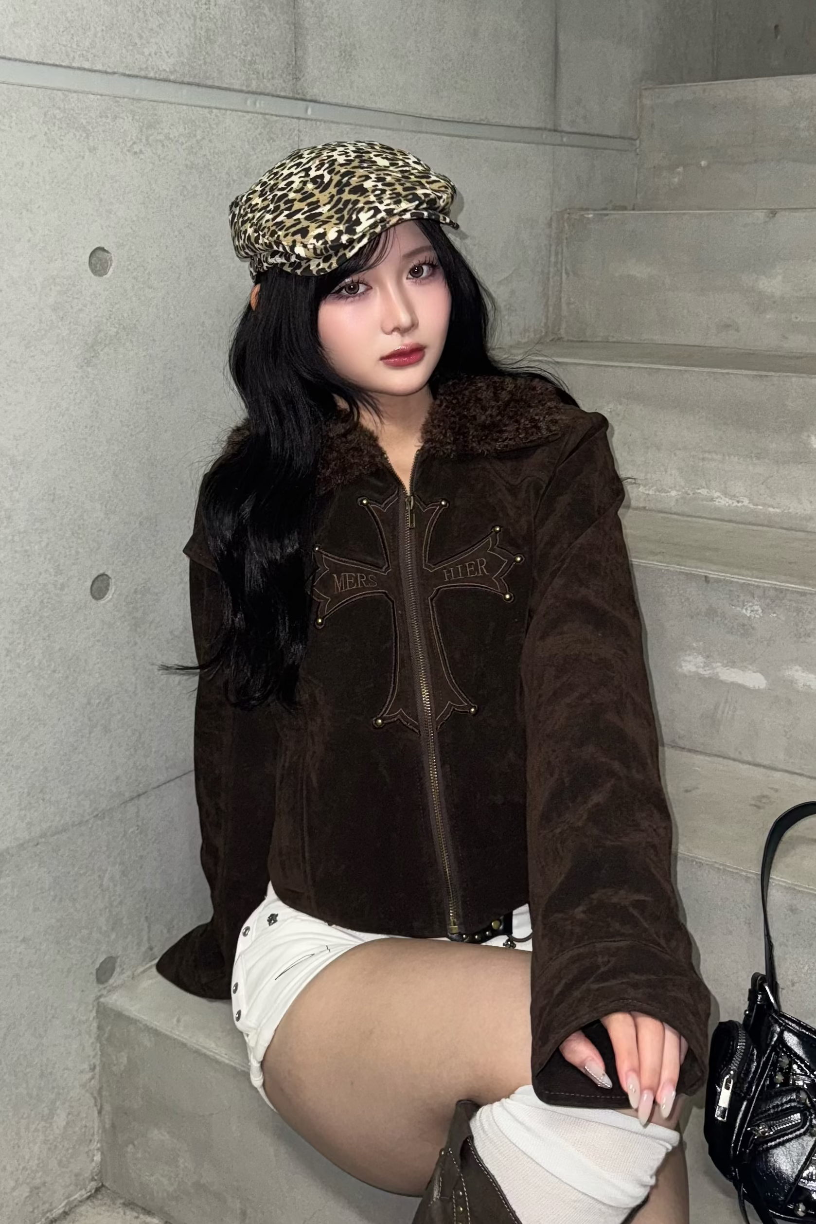 cross design suede jacket ZC30096