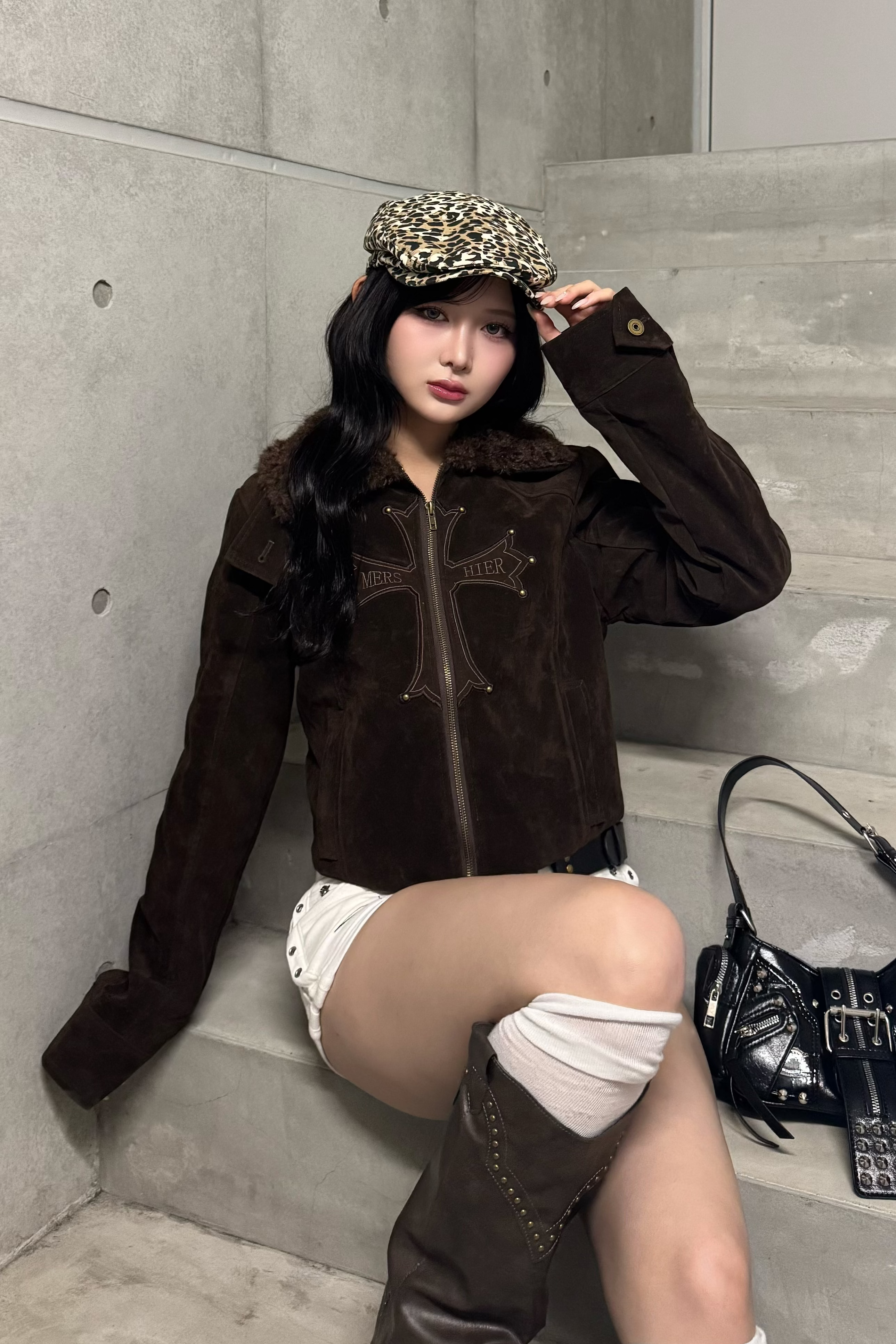 cross design suede jacket ZC30096