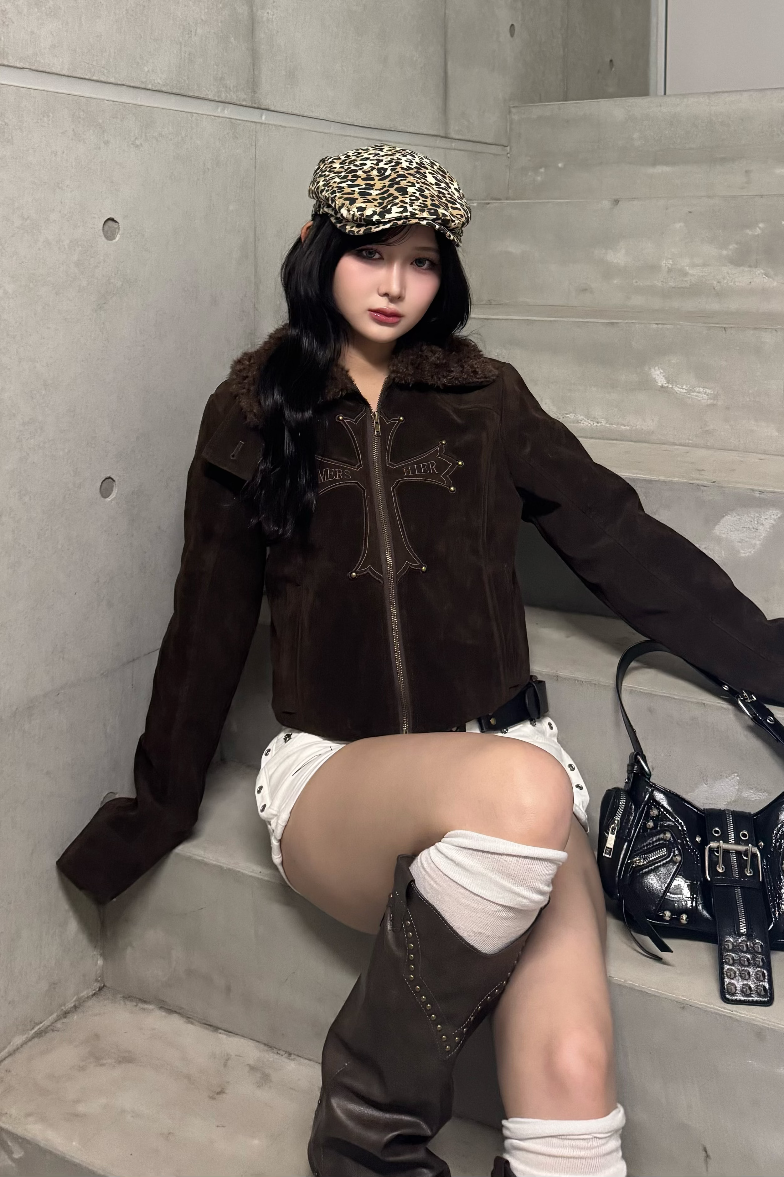 cross design suede jacket ZC30096