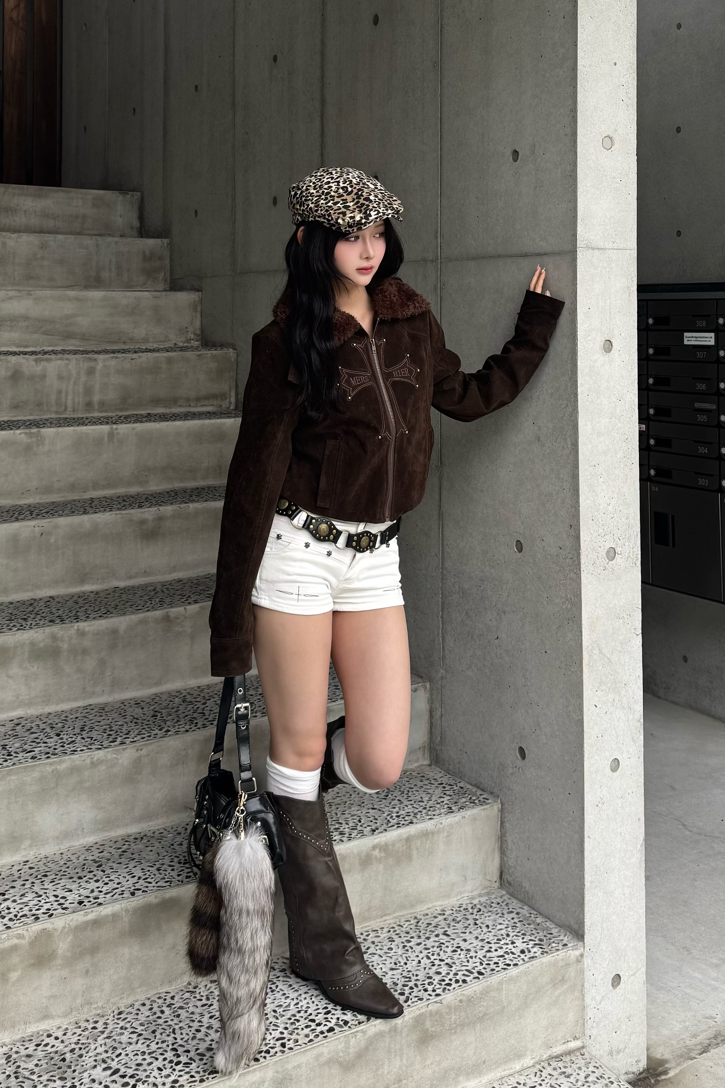 cross design suede jacket ZC30096