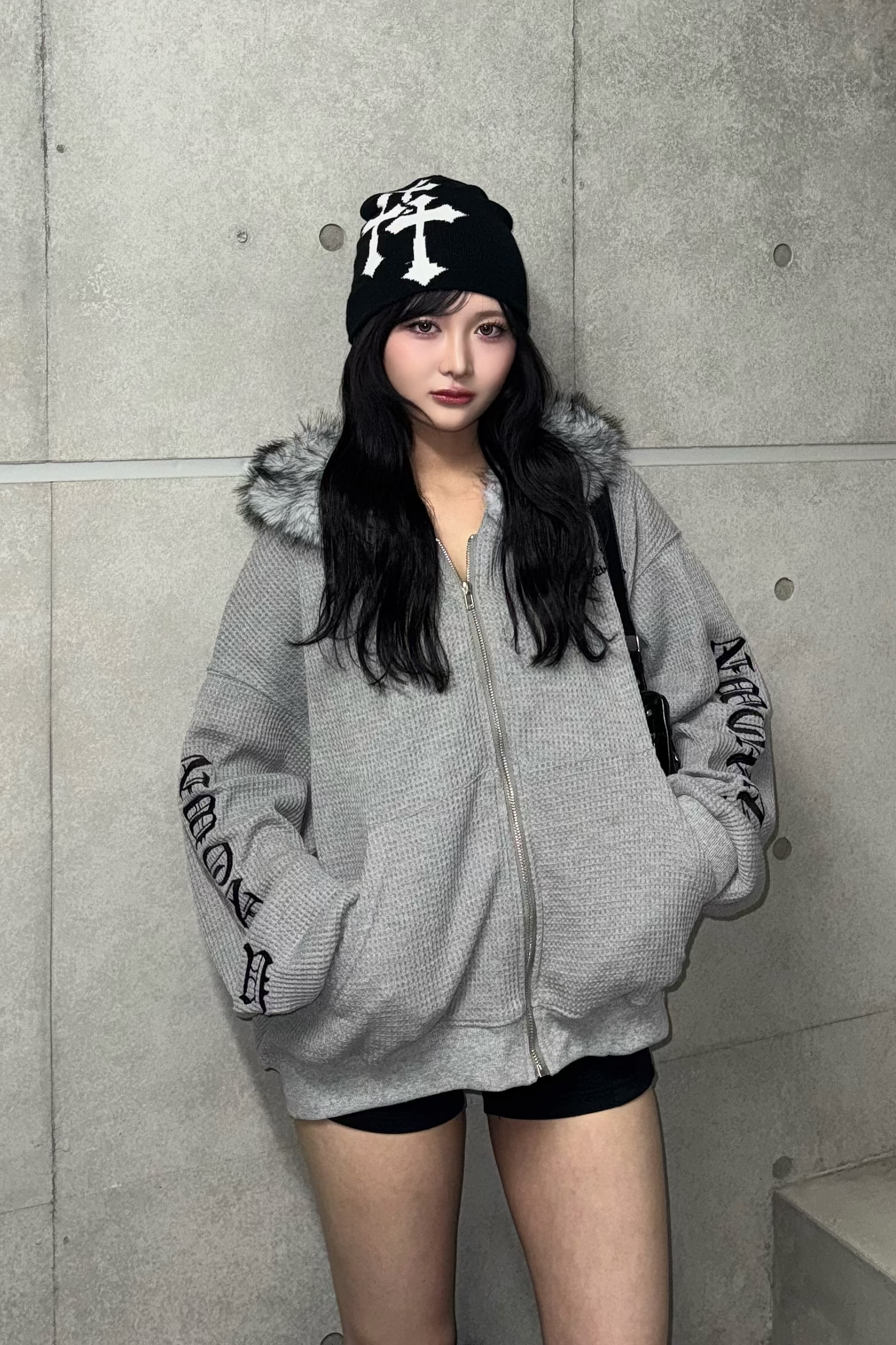Ash fur waffle hoodie ZC30081 Ash fur waffle hoodie ZC30081