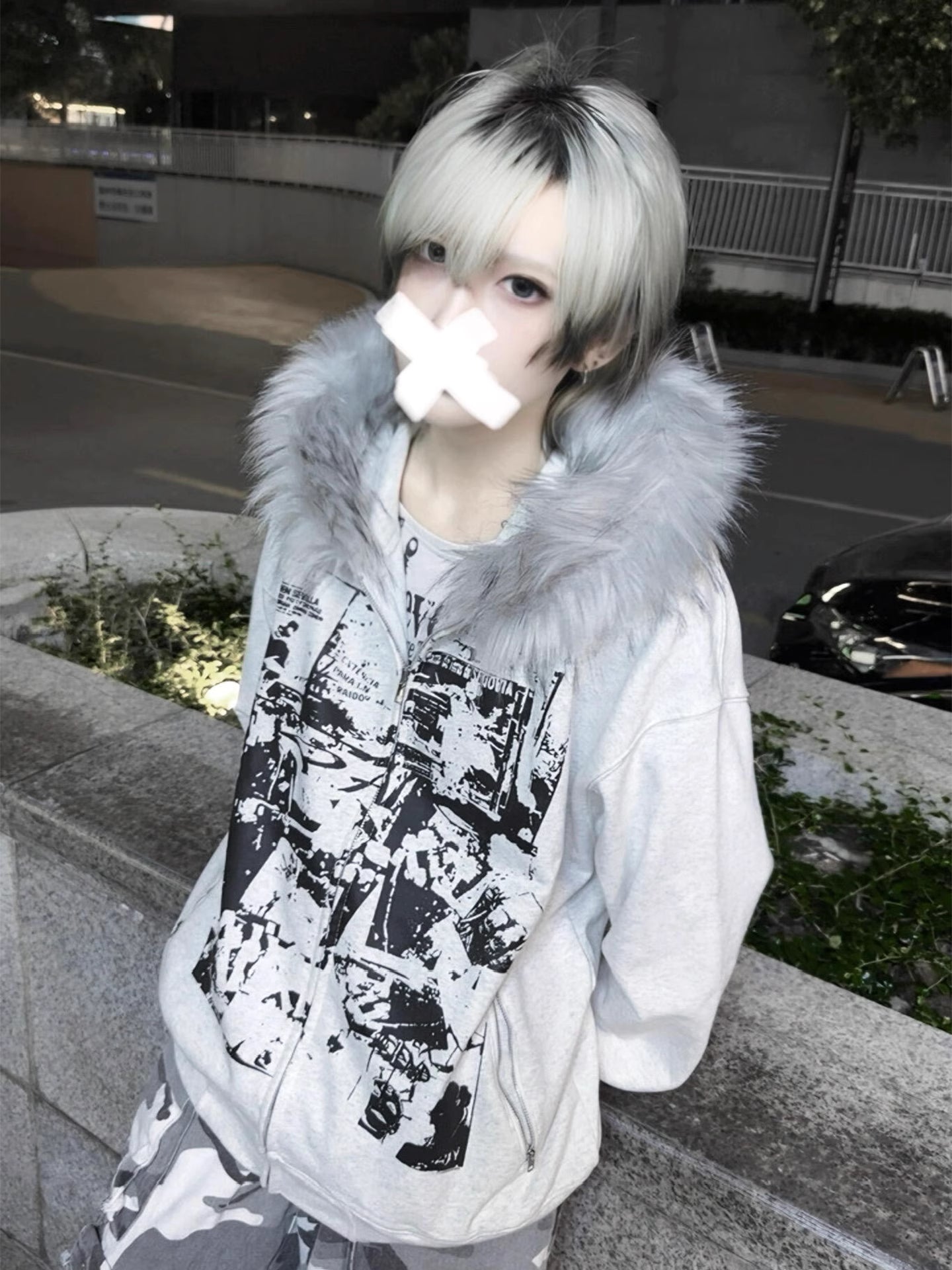 white lettering fur hoodie ZC21120