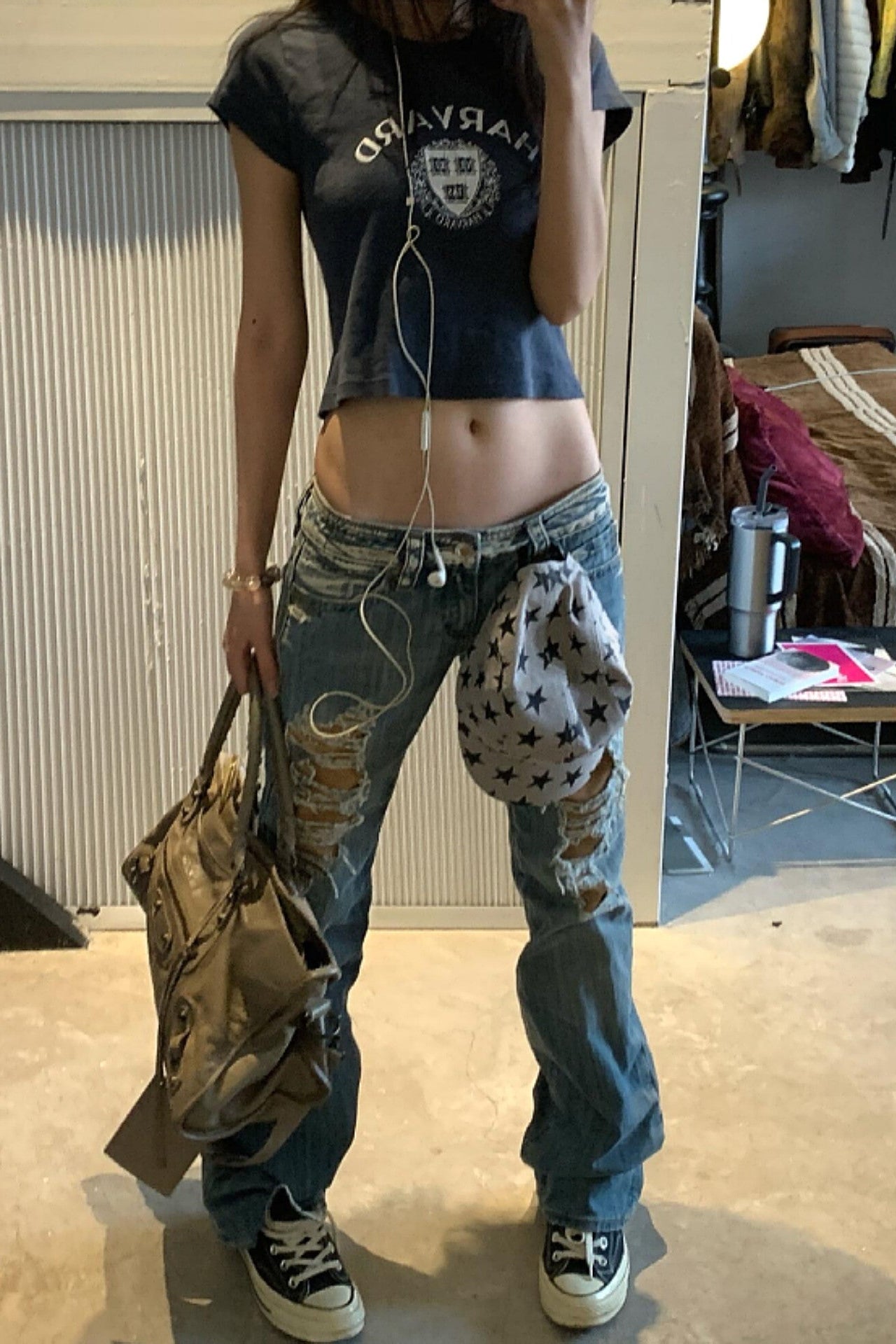 damage low rise denim ZC19444