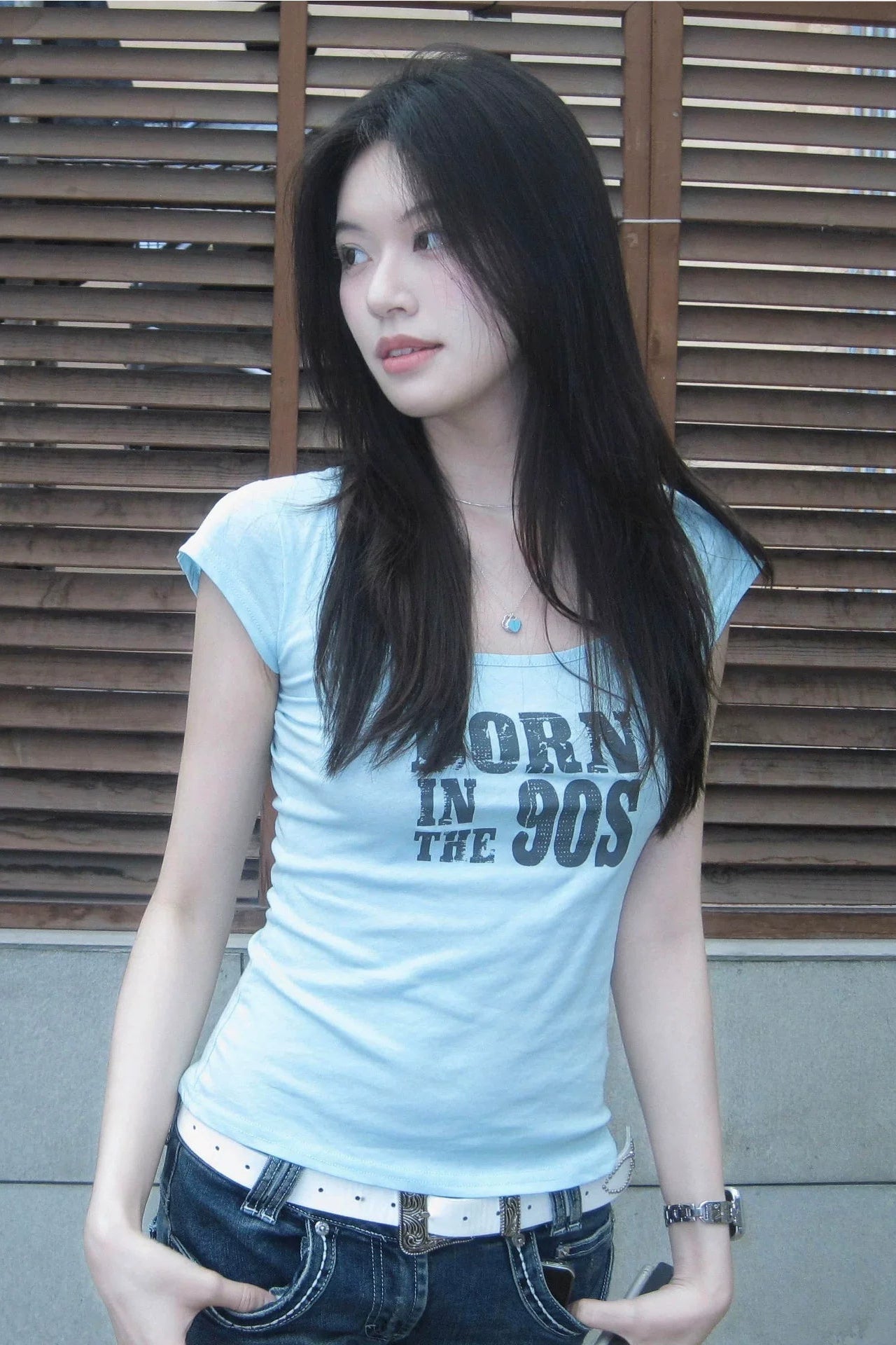 born in 90s" logo print tight t-shirt ZC21353
