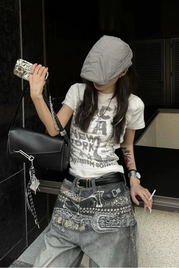 graphic cropped tee ZC21325