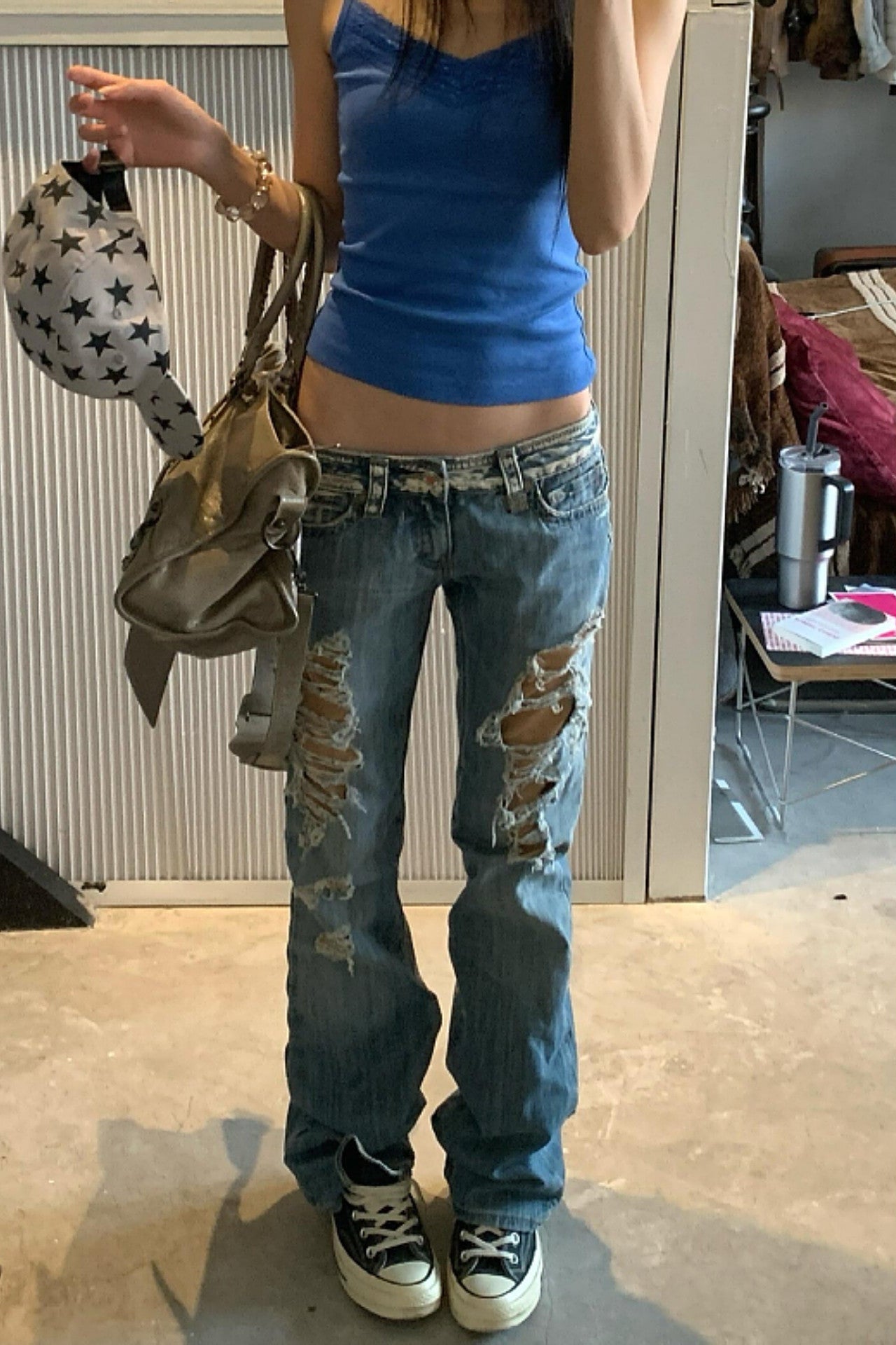 damage low rise denim ZC19444