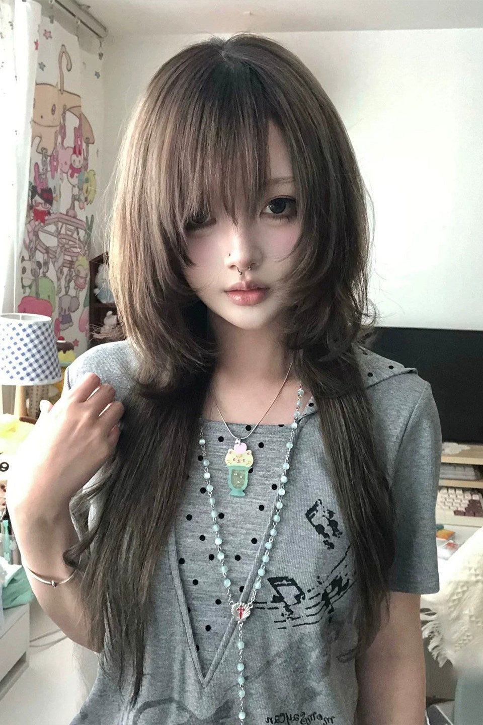 dot layered hood tee ZC21329