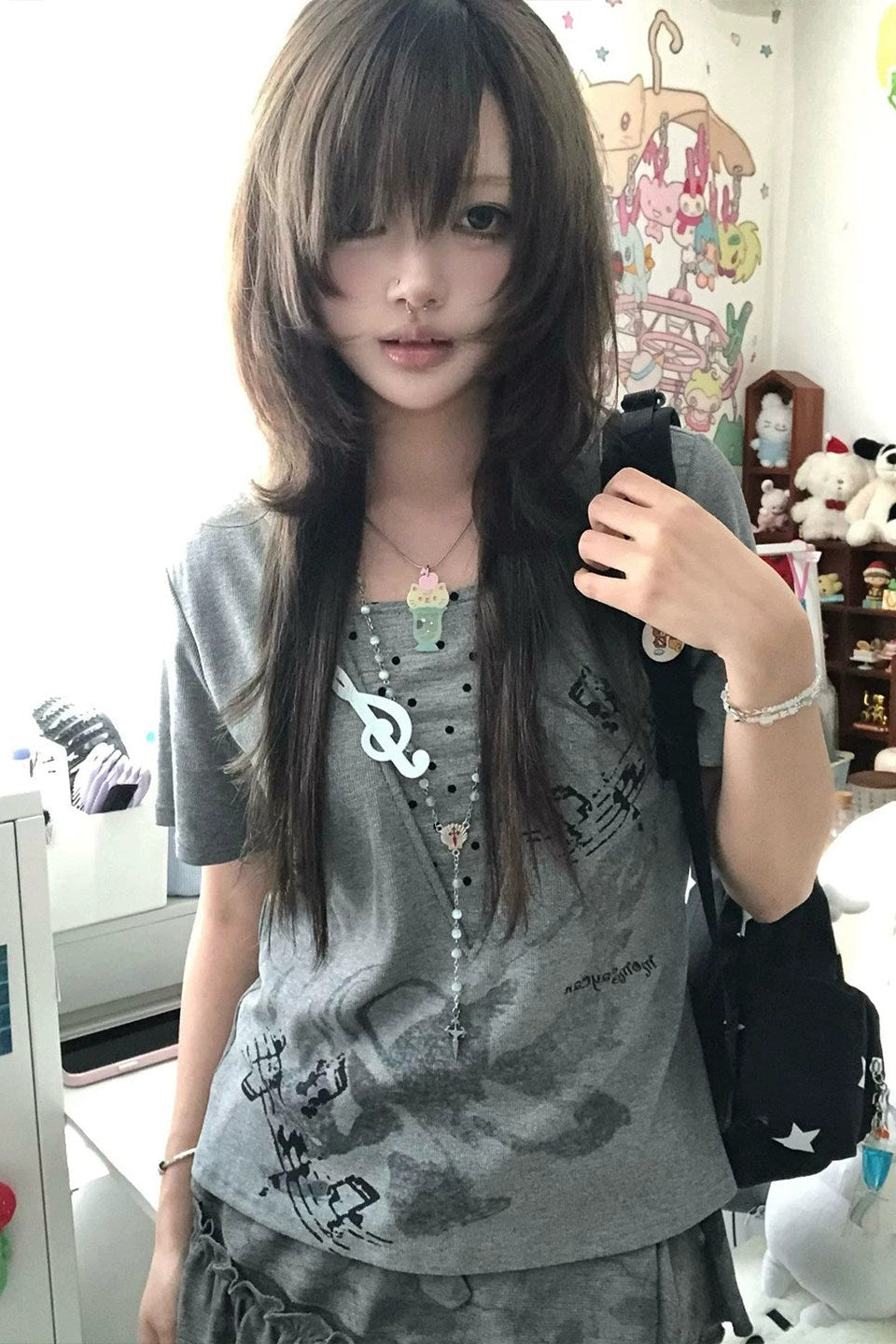 dot layered hood tee ZC21329
