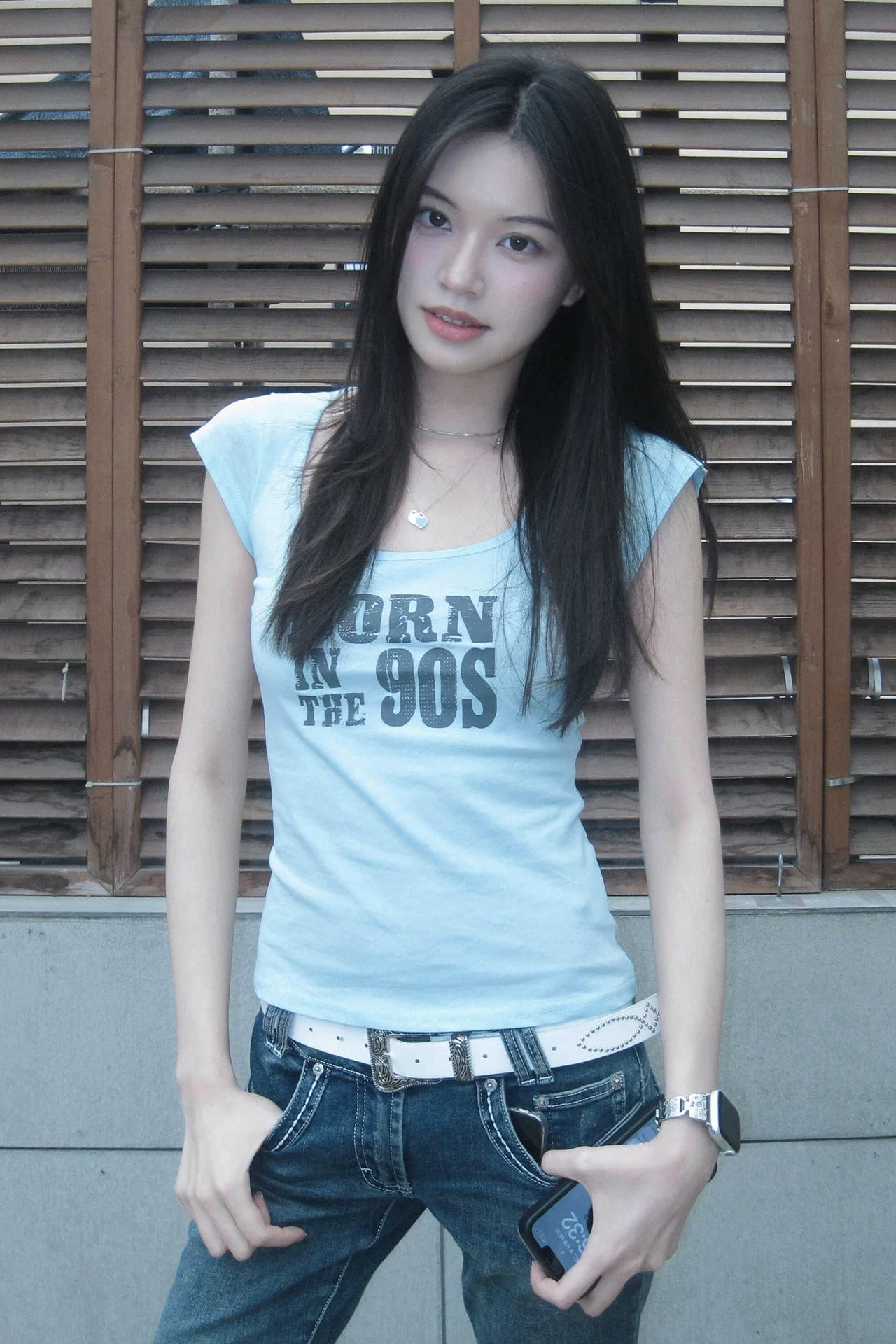 born in 90s" logo print tight t-shirt ZC21353