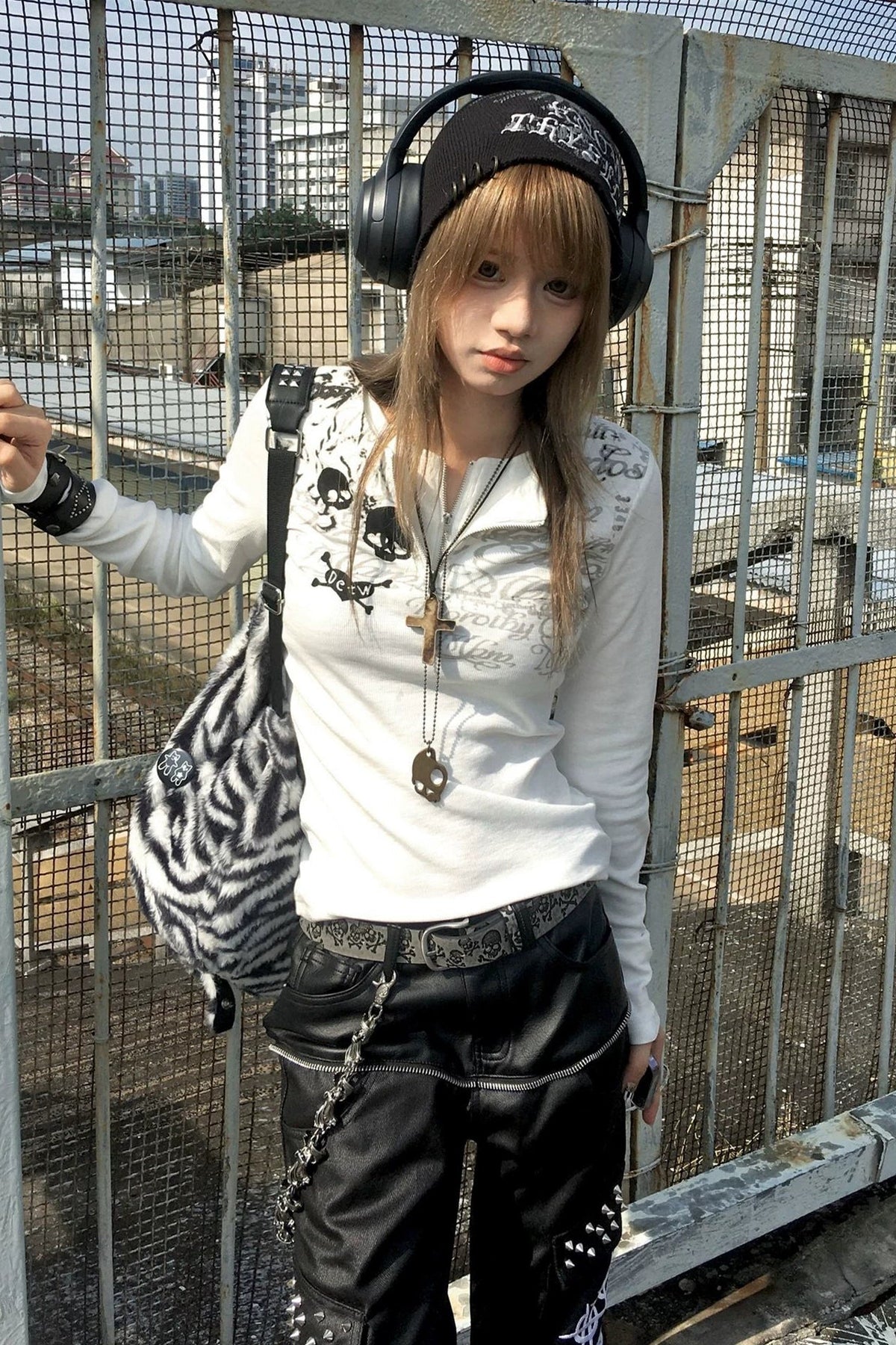 ジップスカルハートTシャツ ZC20006
