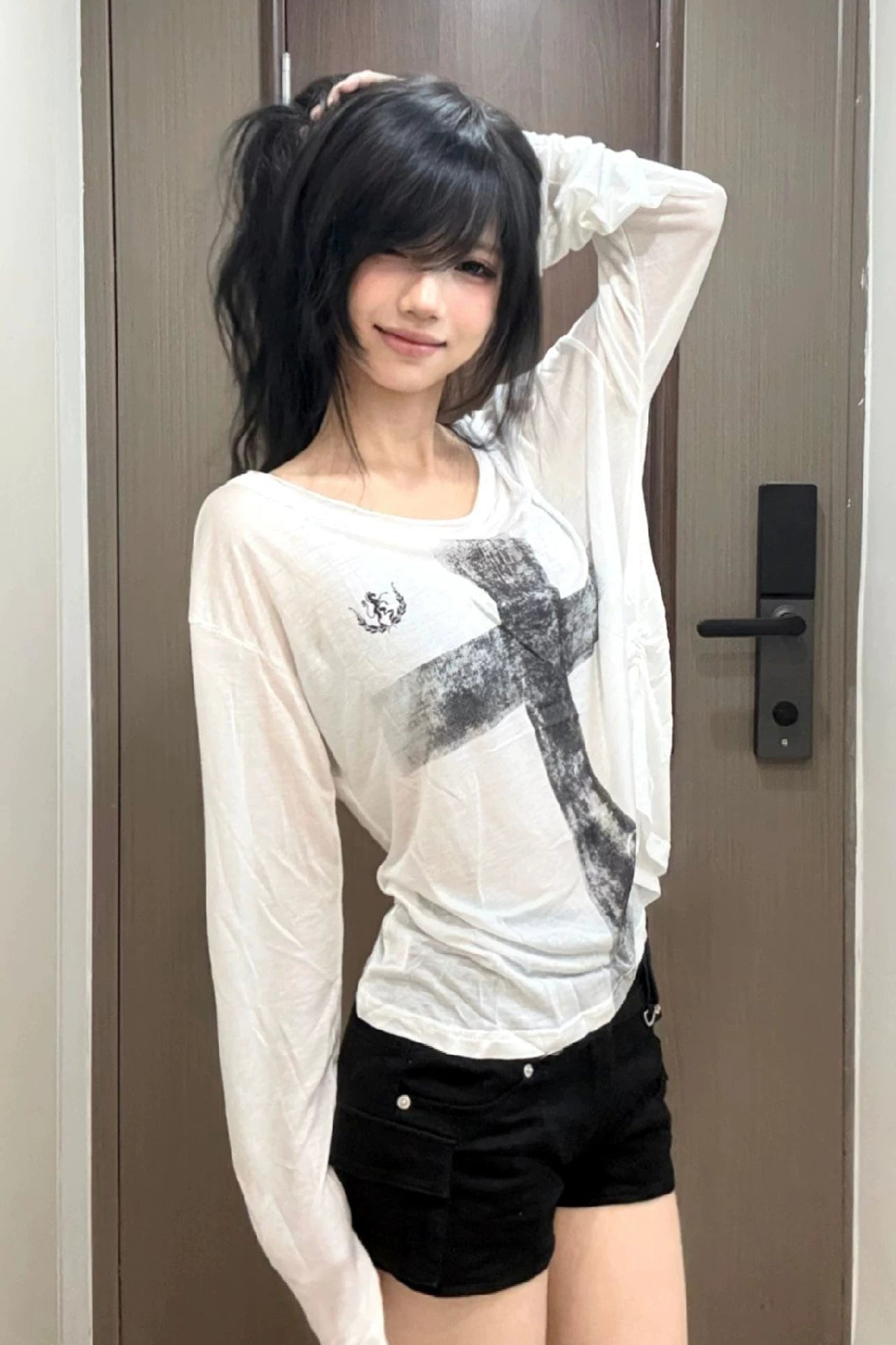 オフショルダークロスシアーTシャツ ZC20003