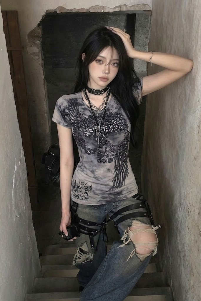smoke skull punk tee ZC21330