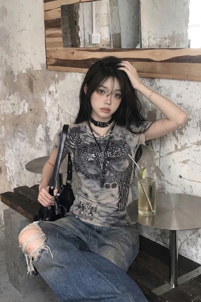 smoke skull punk tee ZC21330
