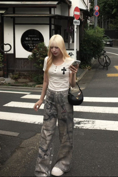 silver chain accent jeans ZC19299