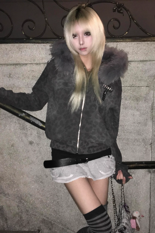 leopard fur track jacket ZC30097