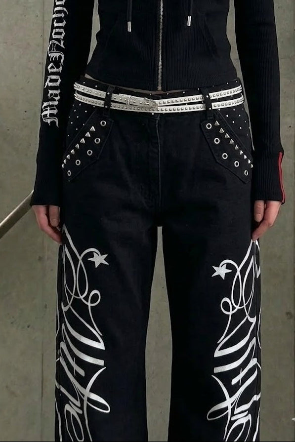 side graphic wide pants ZC19450
