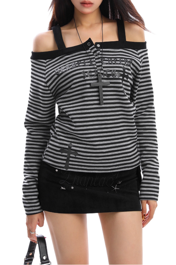 offshoulder boarder long sleeve ZC20951