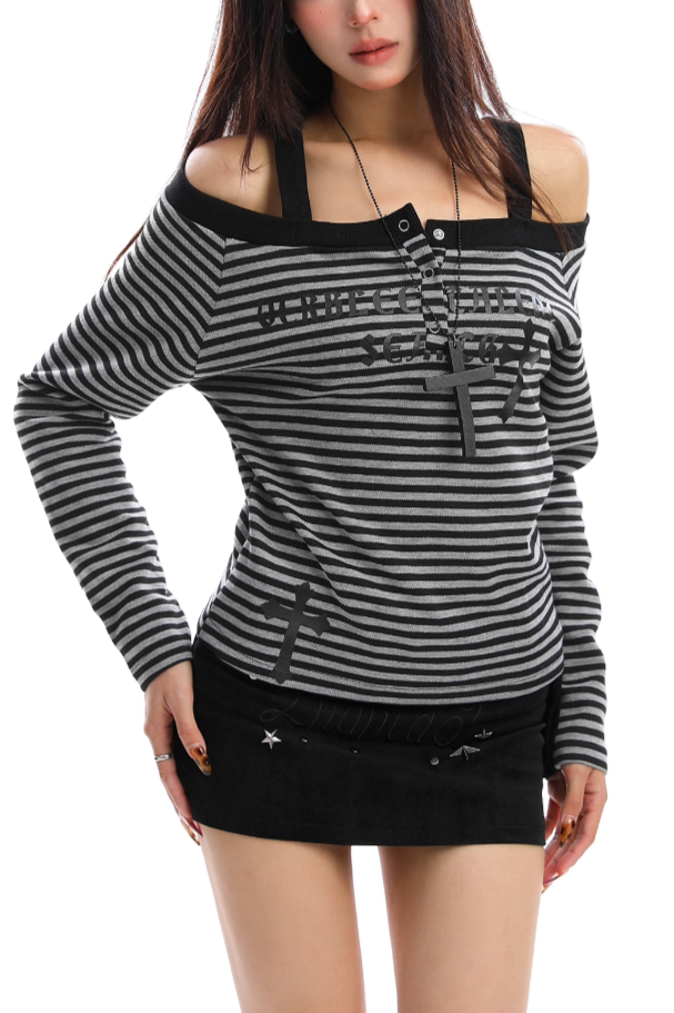 offshoulder boarder long sleeve ZC20951