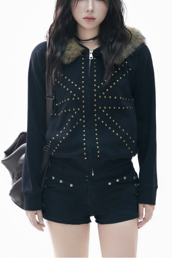 brit stud fur hoodie ZC21027