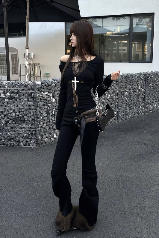 gothic cross lace long tee ZC21225