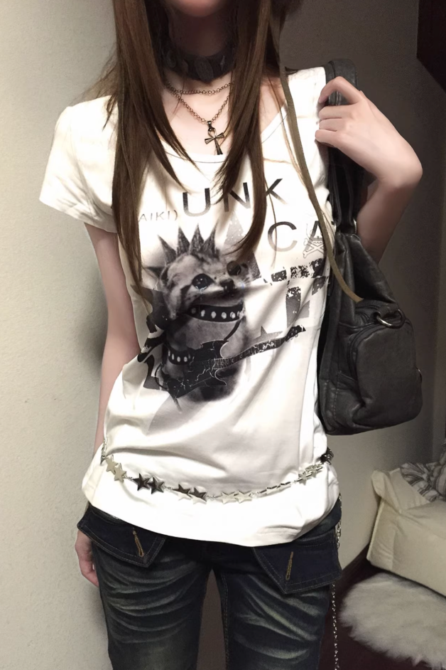 mohawk cat punk Tshirt  ZC21254