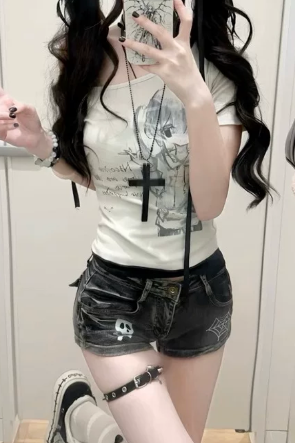 rock skull short pants ZC19413