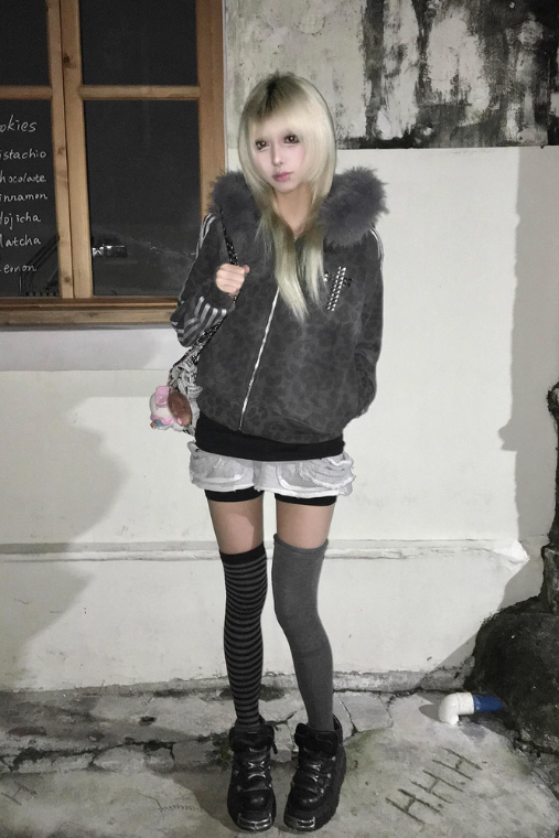 leopard fur track jacket ZC30097