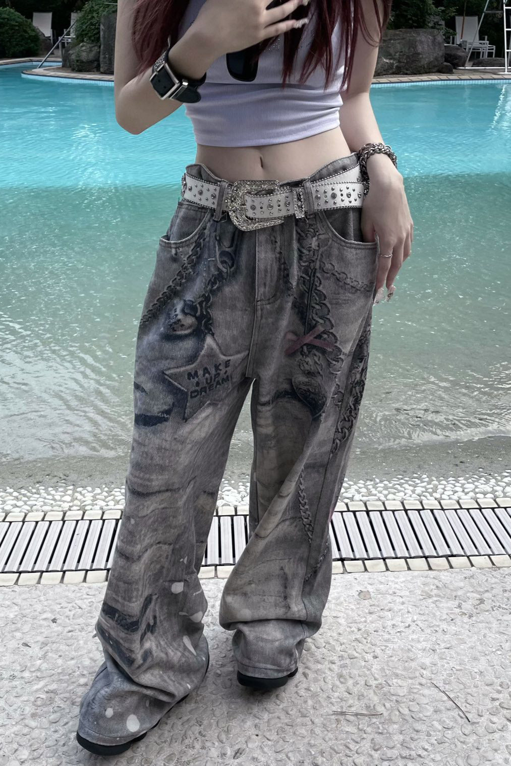 silver chain accent jeans ZC19299