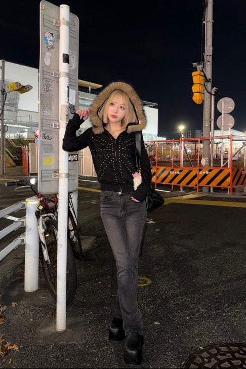 brit stud fur hoodie ZC21027