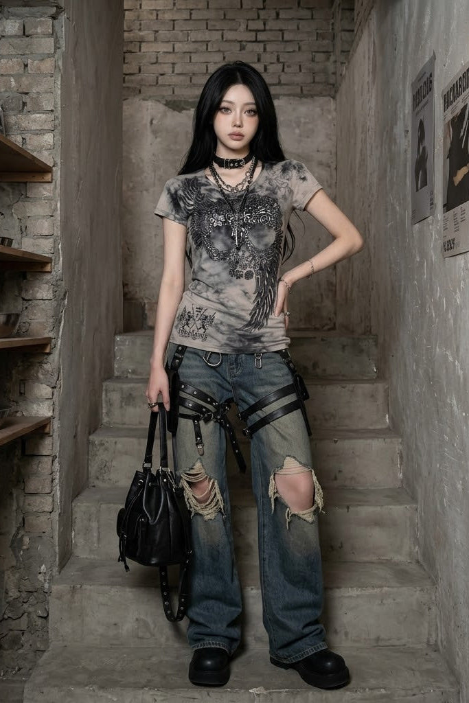 smoke skull punk tee ZC21330