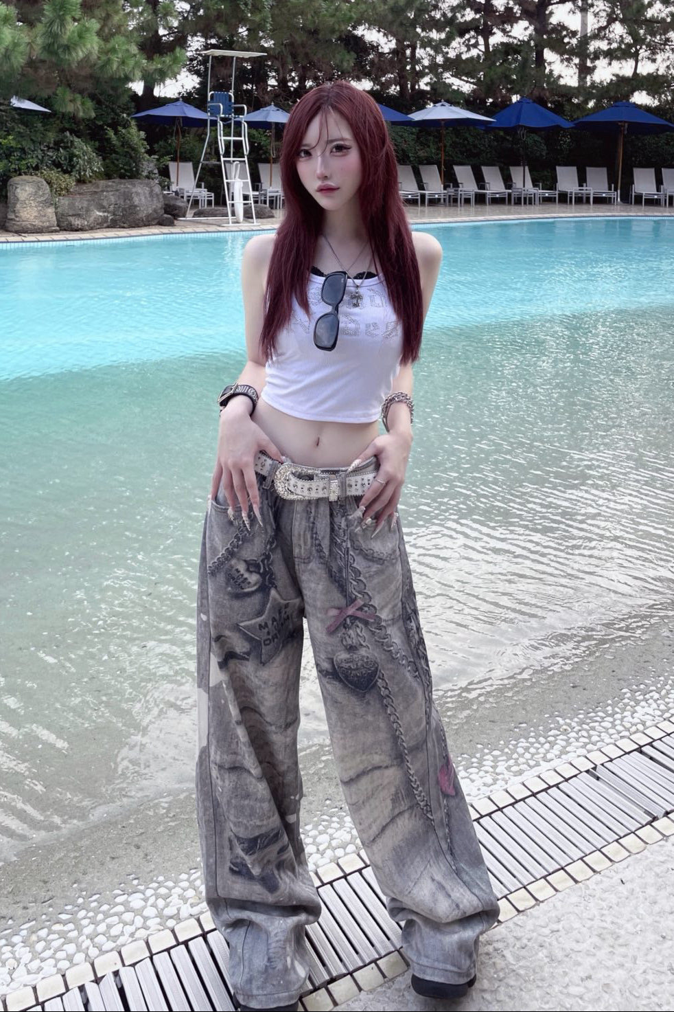 silver chain accent jeans ZC19299